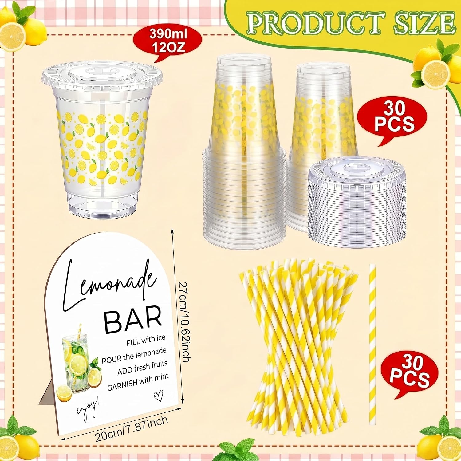 Domensi 30set /61 Pcs Lemonade Bar Supplies Set