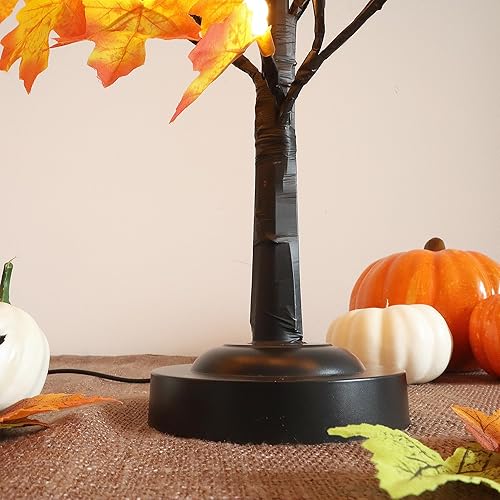 Miniatura 5 de Lámpara LED de árbol de arce, paquete de 2 árboles de otoño iluminados de 24 pulgadas para decoración de Acción de Gracias, 8 modos de iluminación