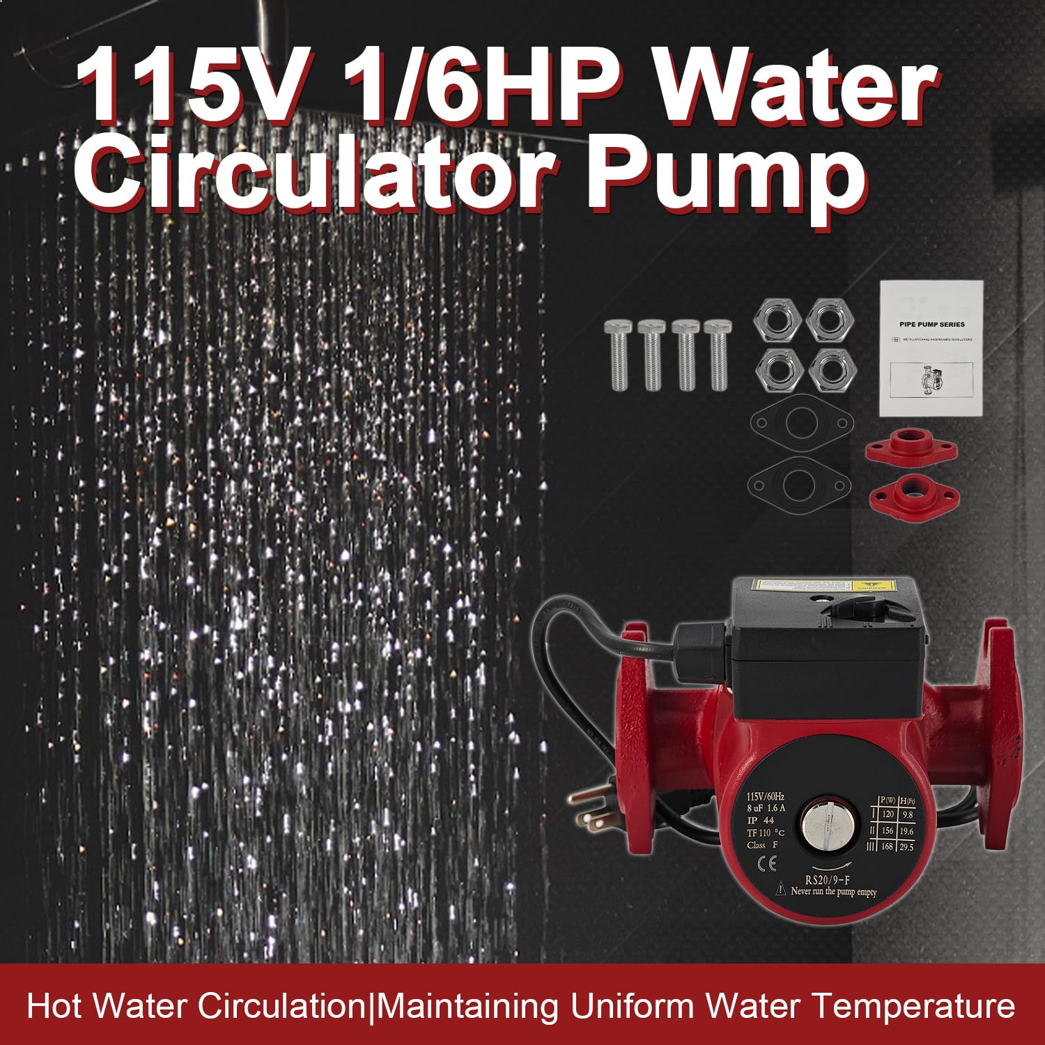 UPS26-99FC 115V 1/6HP Pompa di circolazione dell'acqua caldaia compatibile con Grundfos per riscaldamento radiante, idronico, ventilconvettore solare e altri tipi di sistemi, 52722512