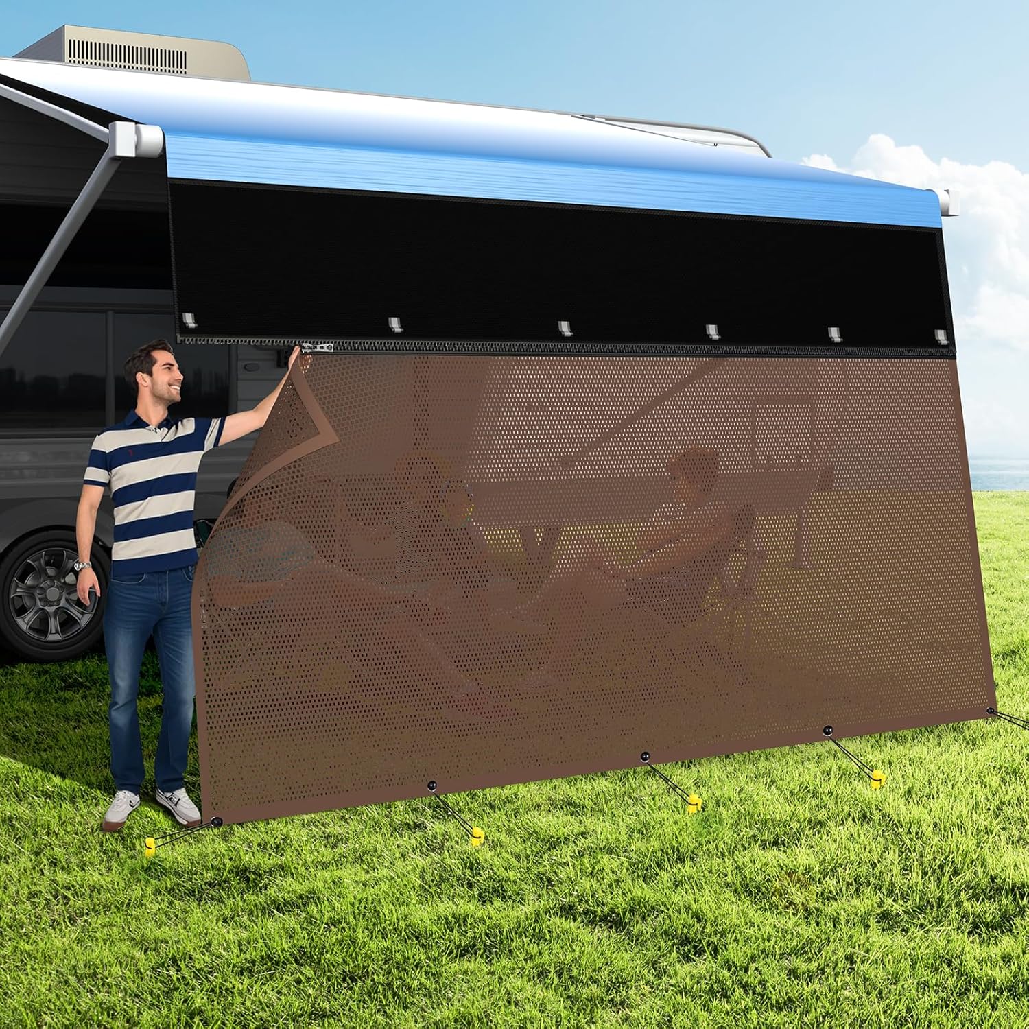 Amazon.com: RV Awning Sun Shade Screen with Zipper, Upgrade 600D Oxford ...