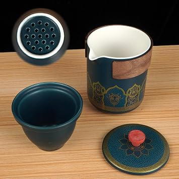 Portable Kung Fu Tea Set - Chinese Travel Tea Kit with Travel Case Teapot & Cups for Outdoors Office Camping, Blue