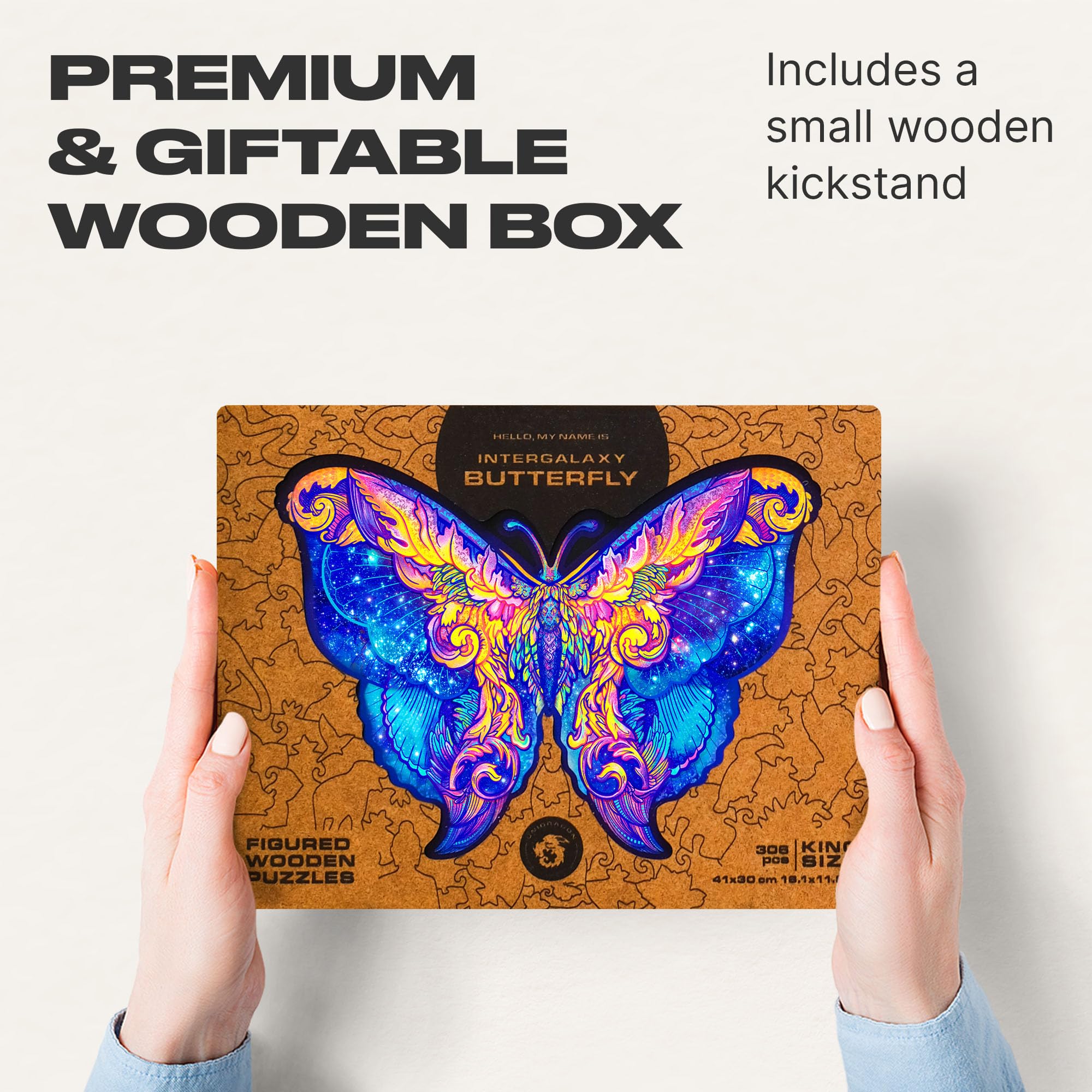 UNIDRAGON Intergalactic Butterfly Wooden Jigsaw Puzzle for Adults - 306 Unique Shaped Pieces - King Size 41 x 30 cm