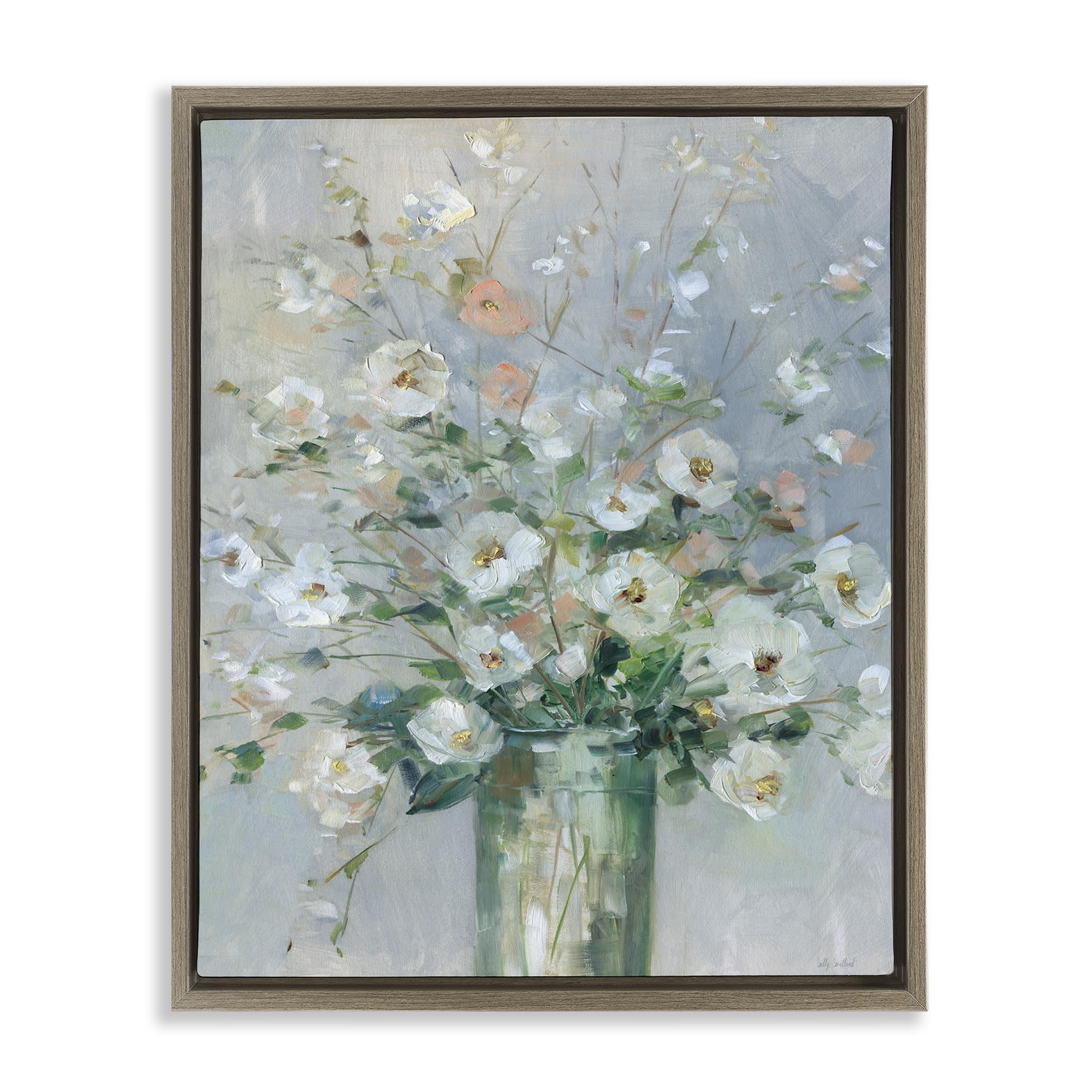 Stupell Industries 'Delicate White Blossoms Impression', Floating Frame Canvas Art, Brown, 25 x 31 Inches, Easy to Hang and Sturdy, Made in USA, by Sally Swatland