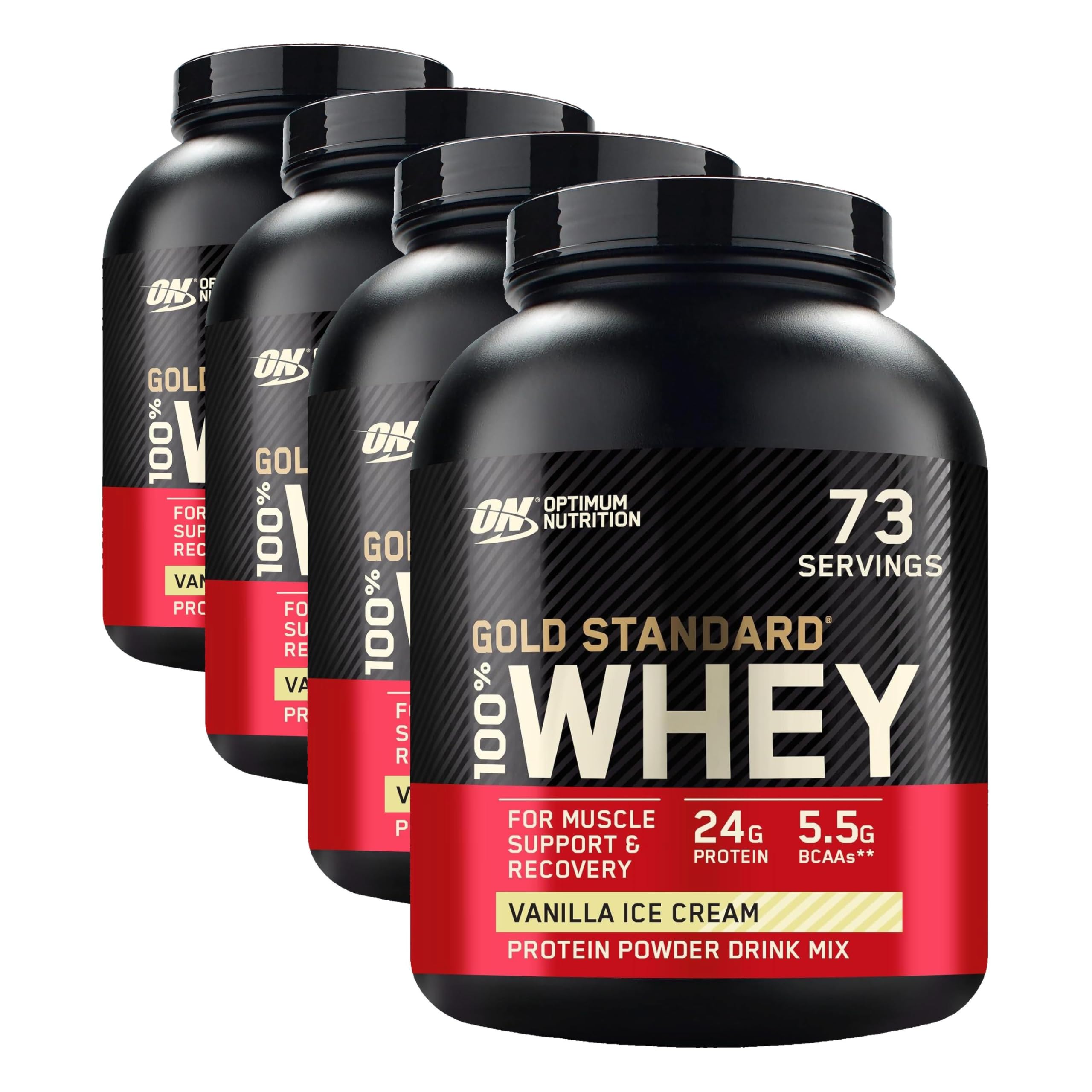 Optimum Nutrition Gold Standard 100% Whey Protein Powder Vanilla Ice Cream 5lb (2.27kg) Pack of 4 | High Protein for Muscle Recovery - main product image
