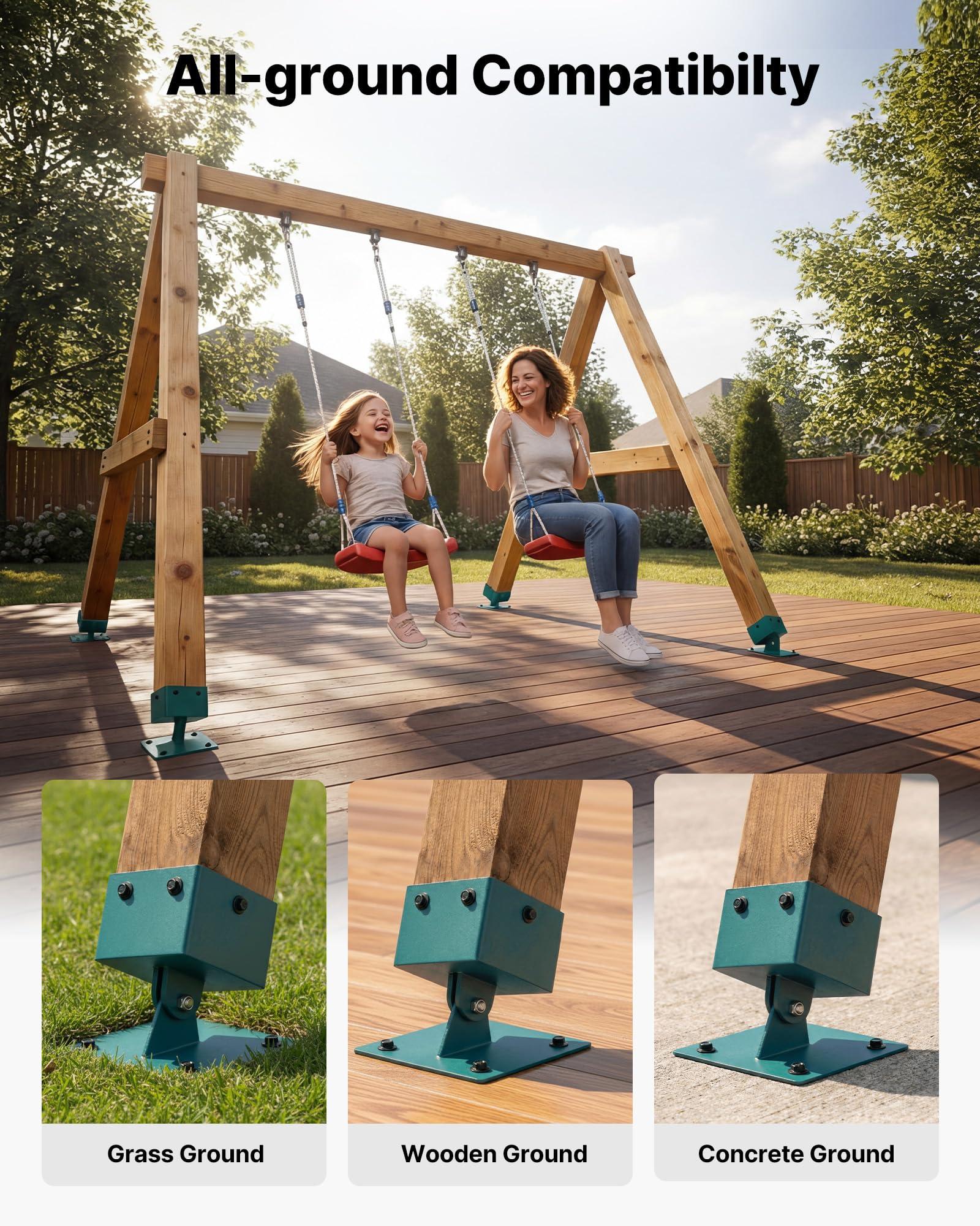 VEVOR 4 Stk. Verstellbare Schaukelhalterung, Grundhalterung aus Edelstahl für Schaukelgestell, 567kg Belastbare Schaukelbefestigung für 91x91mm Montagestärke, 45-60° Schaukelanker für Balance & Schutz