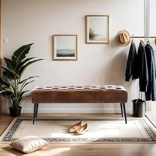 Miniatura 74 de DUHOME Banco otomano tapizado con botones, banco tapizado para dormitorio, reposapiés, banco de acento para entrada, comedor, sala de estar, Negro