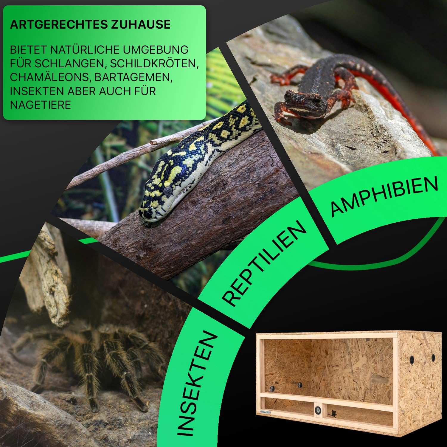 ITA Drewniane terrarium 100 x 50 x 50 cm ze zintegrowaną wentylacją i higrometrem, drewniane terrarium OSB-3, dla gadów, węży, płazów - produkt UE, certyfikat FSC