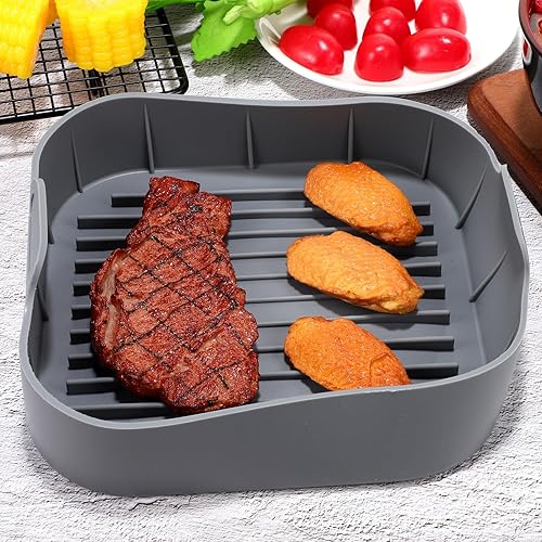 Miniatura 8 de iplusmile Revestimientos de silicona cuadrados de 8 pulgadas para freidora de aire, bandeja de silicona reutilizable para hornear, antiadherente,