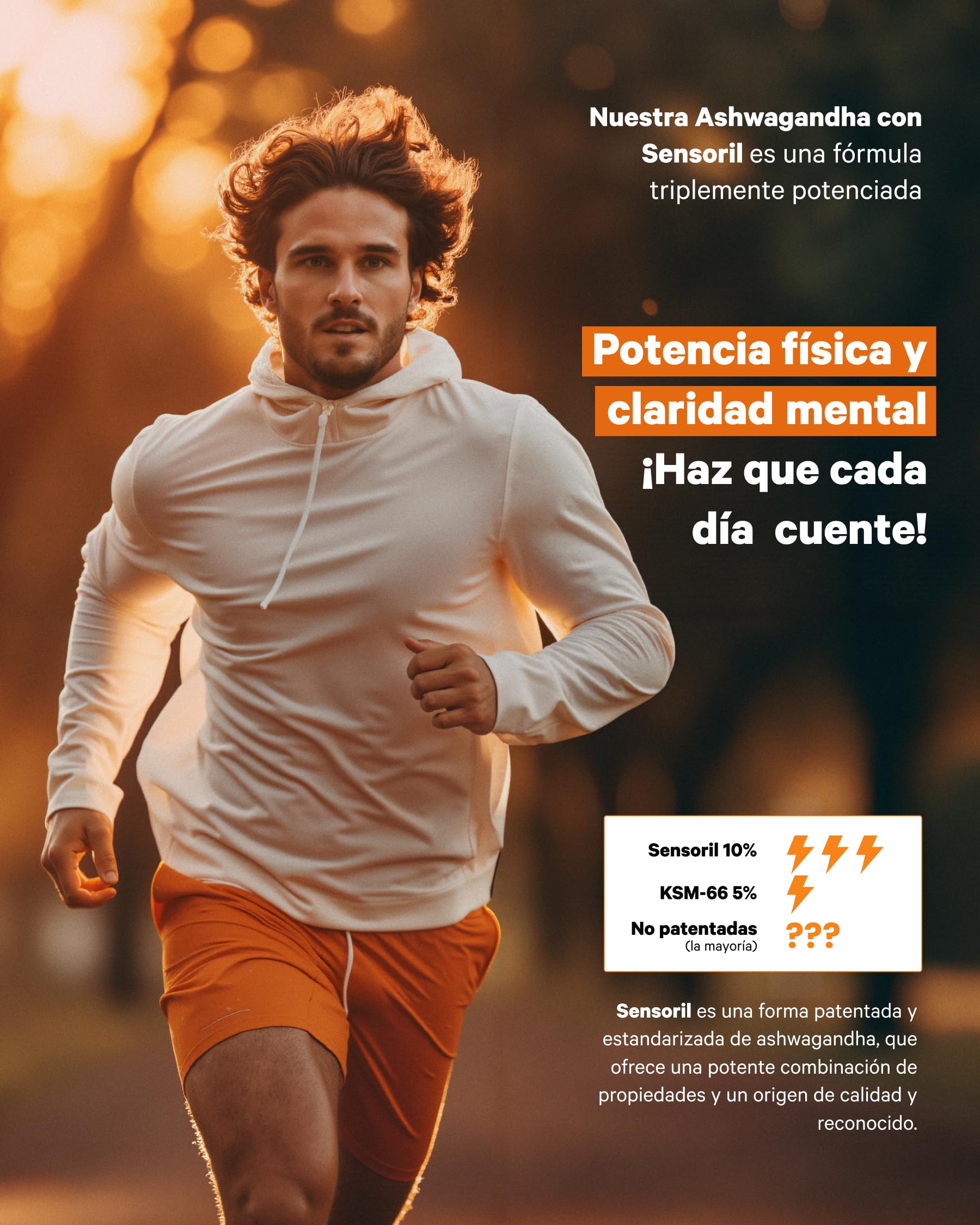 Ashwagandha Alta Potencia: Adaptógeno con Sensoril® (10% Withanólidos) | Sueño Profundo, Estrés, Bienestar, Concentración | 120 cápsulas | 4 Meses | 2x Más Concentrado que Ashwagandha KSM-66|Lote