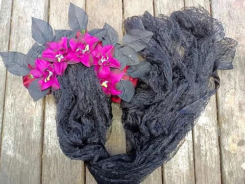 Miniatura 6 de DDazzling Day of The Dead Floral Headband Dia De Los Muertos Costume Halloween Flower Headpiece,Black Flower