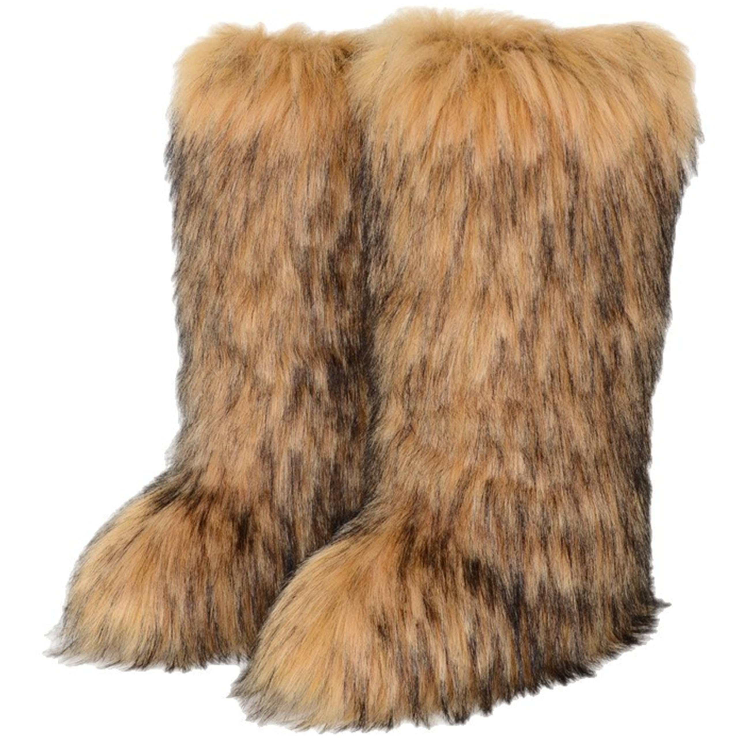 Fur Boots for Women Furry Fluffy Fuzzy Knee High Snow Boots Winter Warm Soft Brown Black Faux Fur