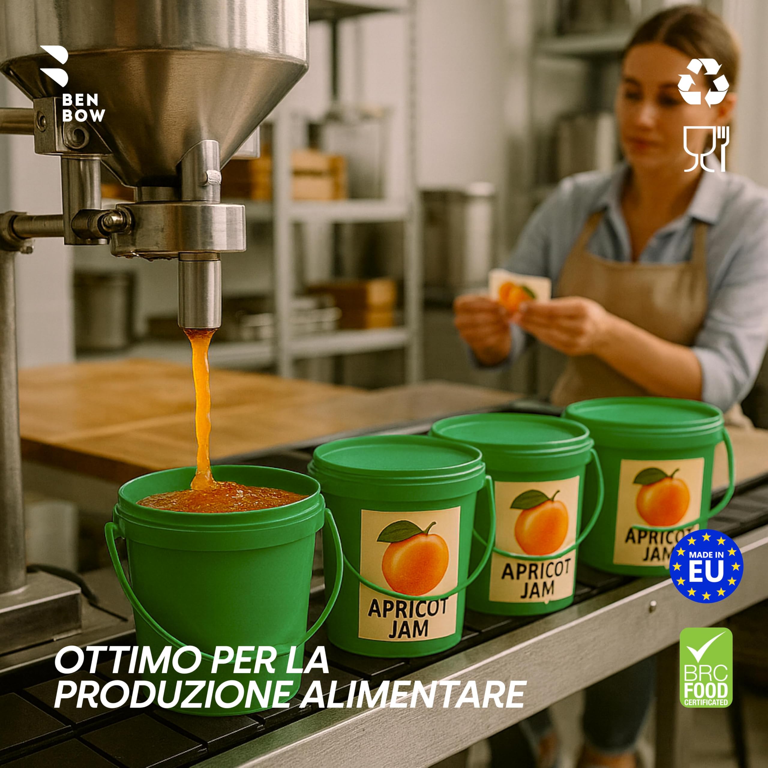 BenBow Cubo con tapa 1l verde 100x 1 litros - apto para alimentos, resistente, hermético, a prueba de fugas, sin olores - contenedor de plástico para almacenamiento, con asa - vacío…