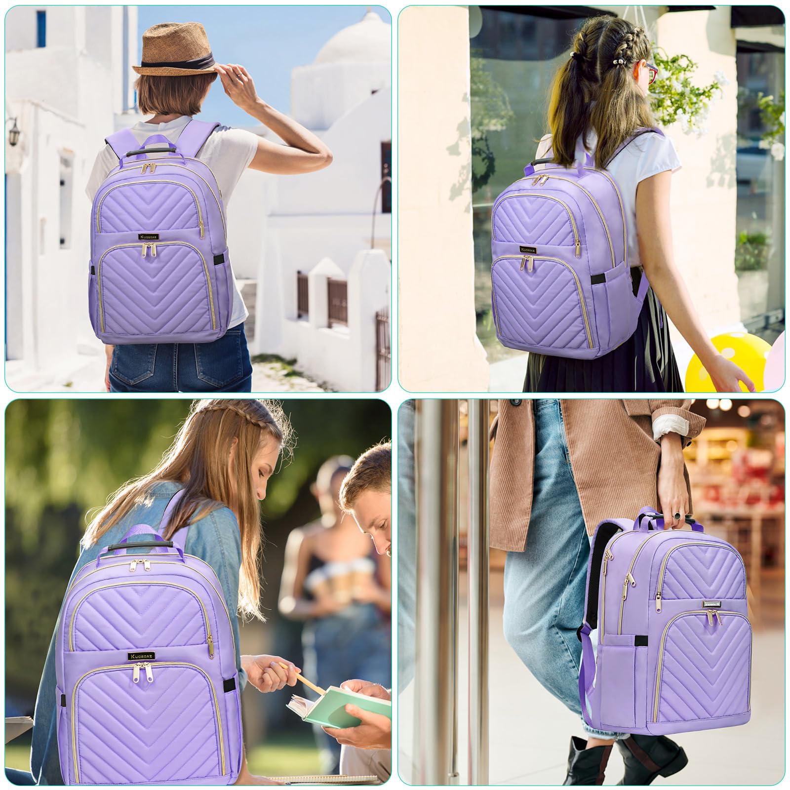 Backpack Women, 15.6 Inch School Backpack Girls Teenager with USB Charging Port, Laptop Backpack Stylish Daypack Waterproof for School, Uni, Travel, Work
