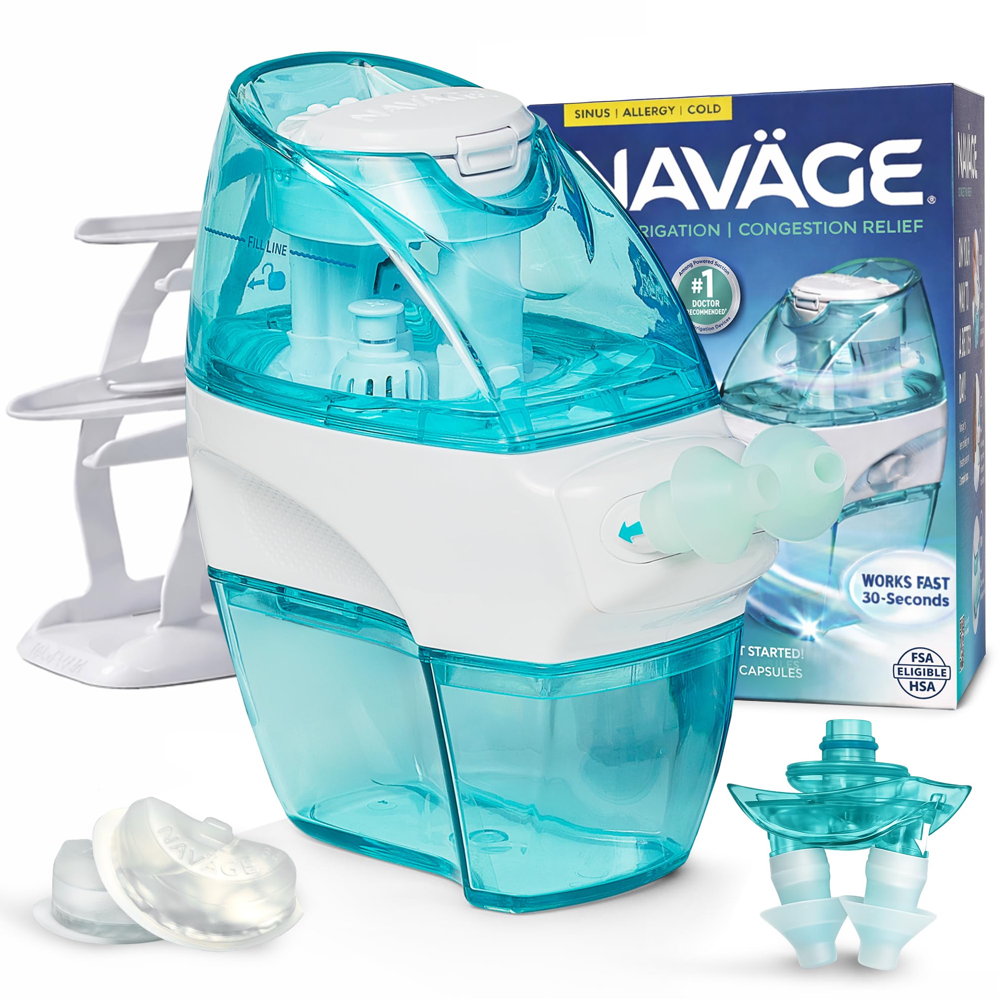 Photo 1 of Navage® Nasal Irrigation System Premium Bundle, Nasal Rinse, Congestion Relief, 30 Seconds Sinus Cleaner w/ 90 SaltPods. 2 Nose Docks, 4 Pillows & Batteries, Powered Sinus Rinse System ($155+ Value)