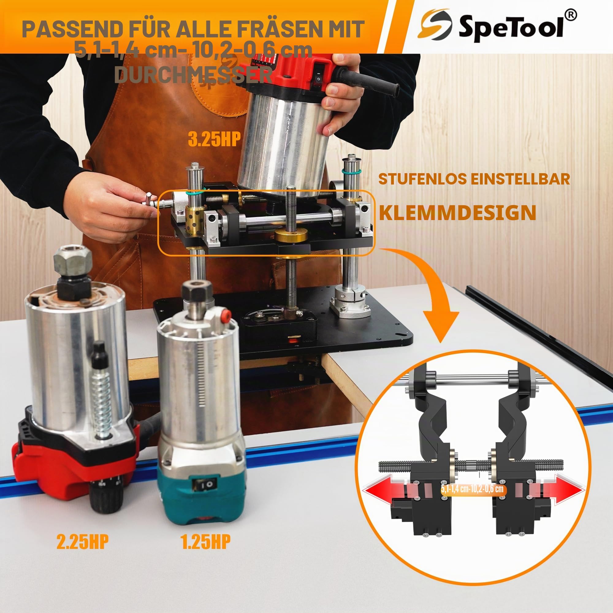 SpeTool Oberfräsen-Hubtische, kompatibel mit 6,5-10,7 cm Oberfräsen