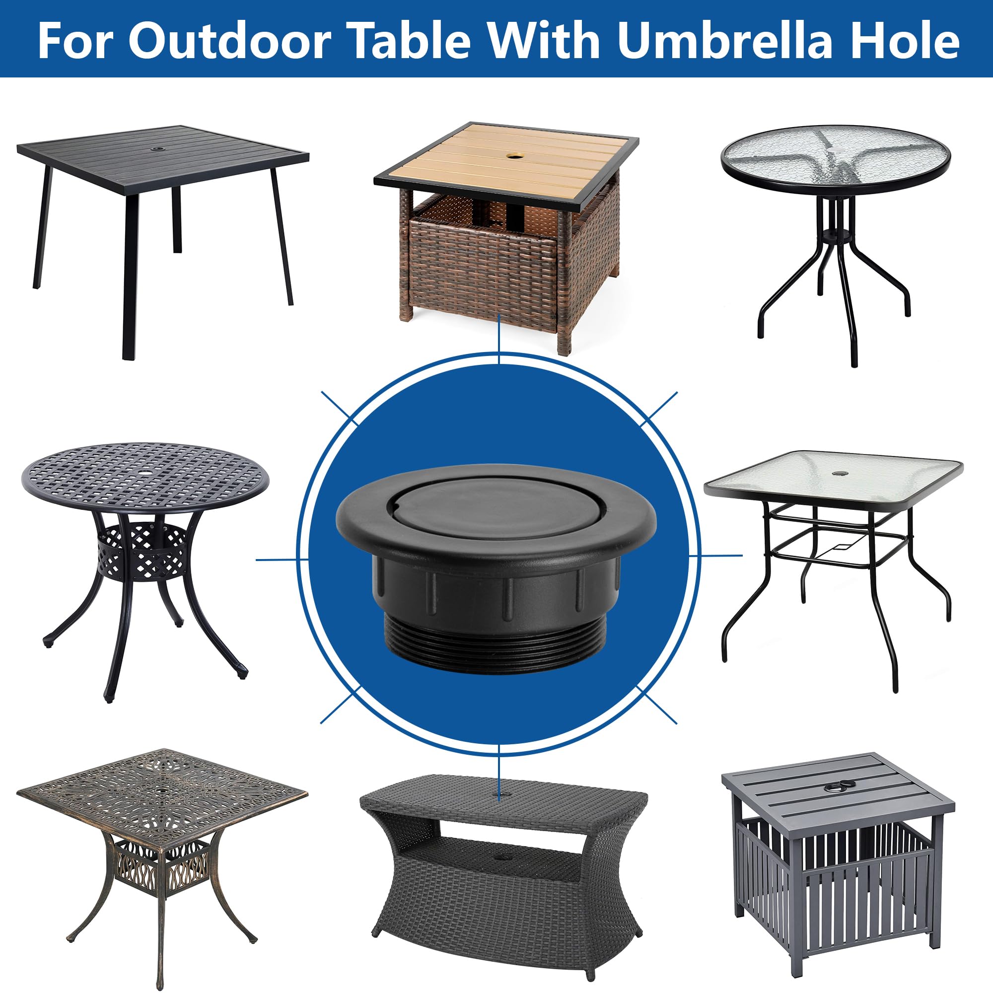 DECOHS 2 Pcs 2 Inch Parasol Umbrella Hole Ring Plug and Cap Set, Thicker Patio Table Hole Cover Insert, Deck Table Umbrella Holes Plug Replacement Parts for Outdoor Patio Table