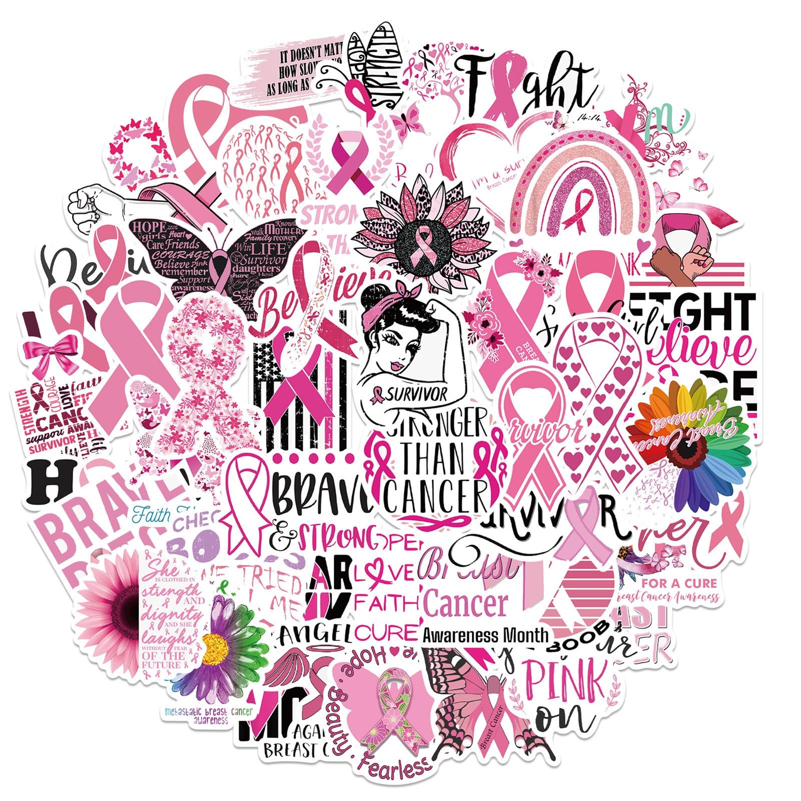 ulafbwur Breast Cancer Awareness Stickers Pink Ribbon Spread Hope Support with Decorative Car Accessories 50 Sheets Pink
