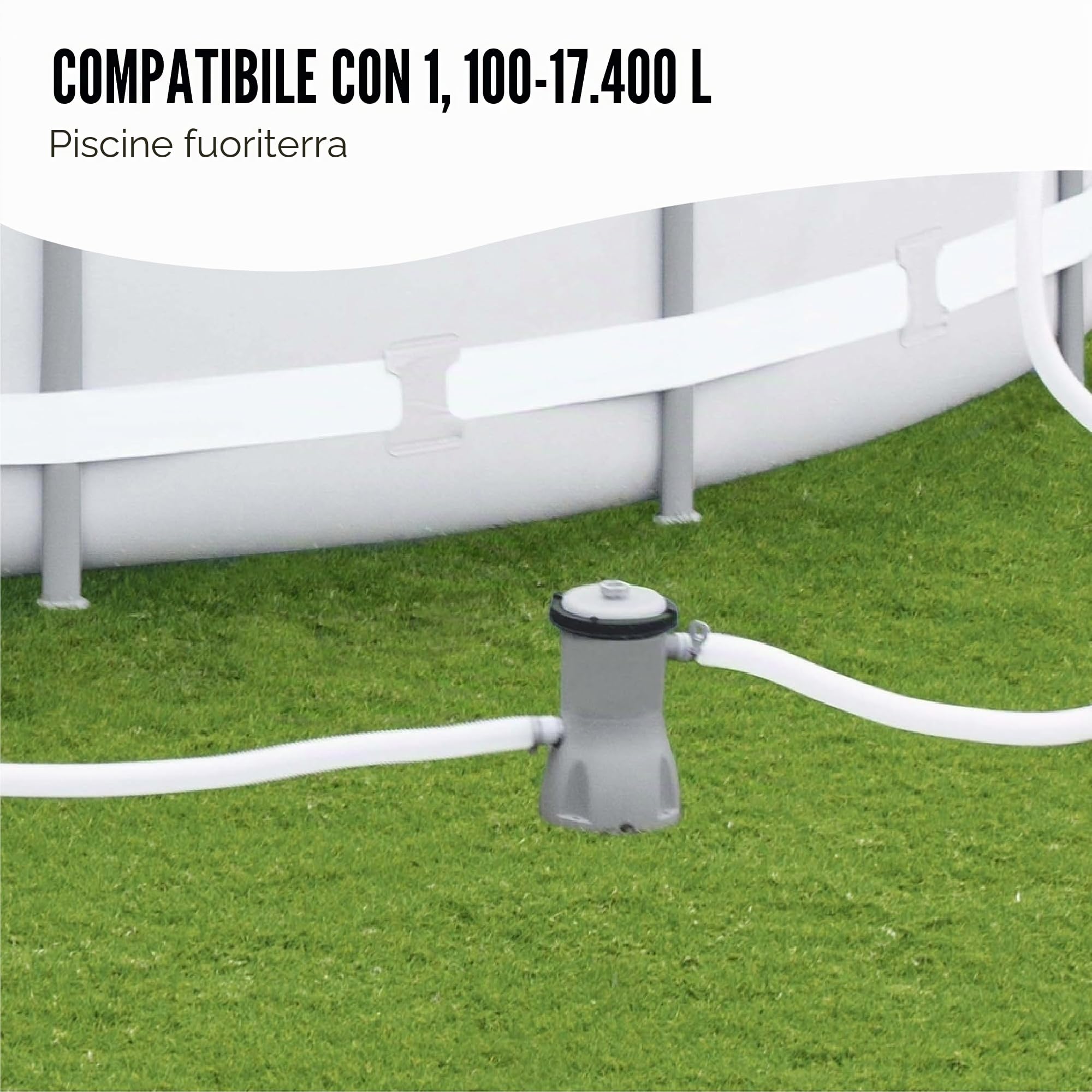 Bestway Pompa filtrante Flowclear da 800 litri, detergente per piscina fuori terra per piscine da 1.100 l-17.400 l, include cartuccia sostituibile, portata del sistema 580 gal/h, grigio