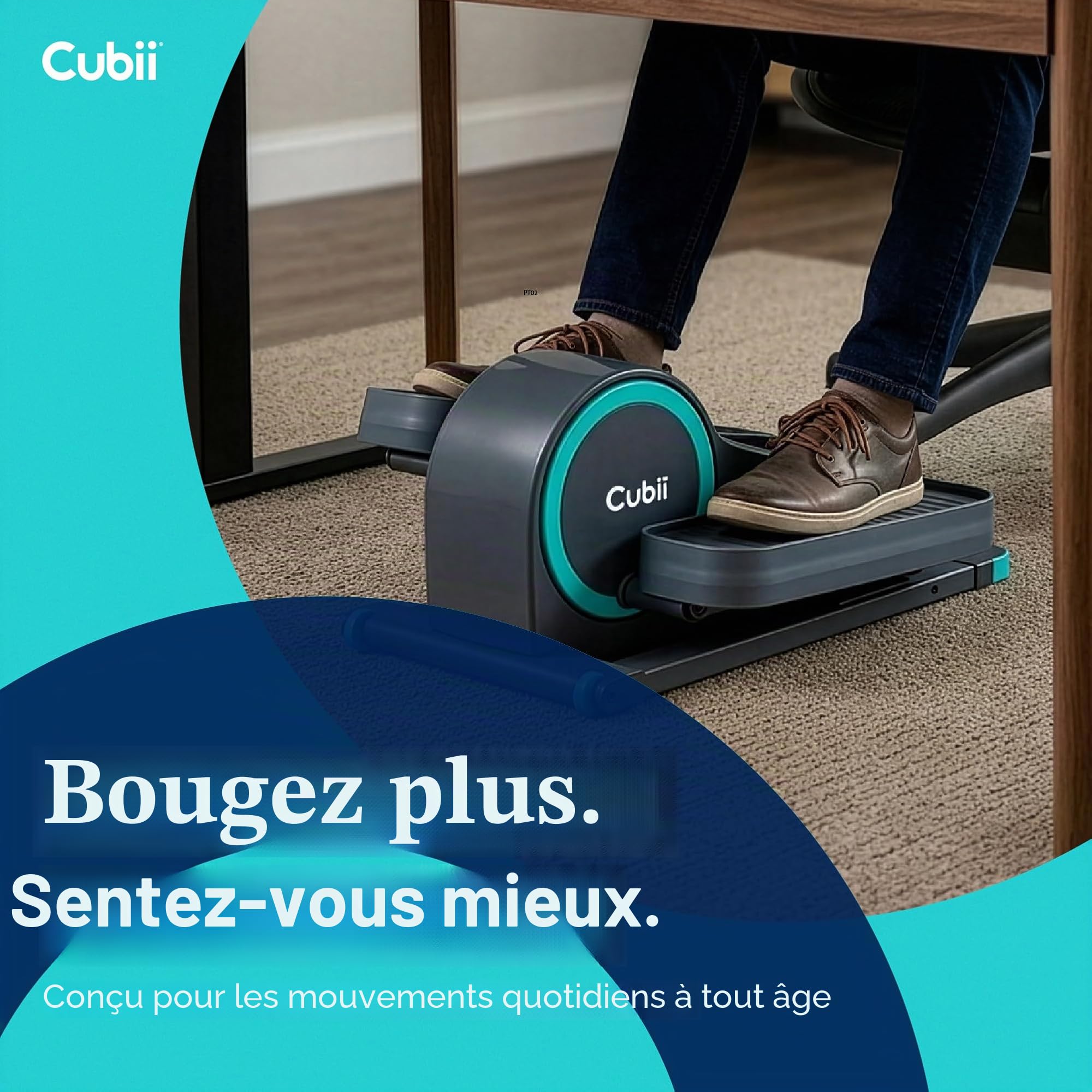 Cubii GO Pédale d'exercice elliptique sous le bureau avec écran LCD Fitness Tracker résistance réglable roues intégrées poignée extensible
