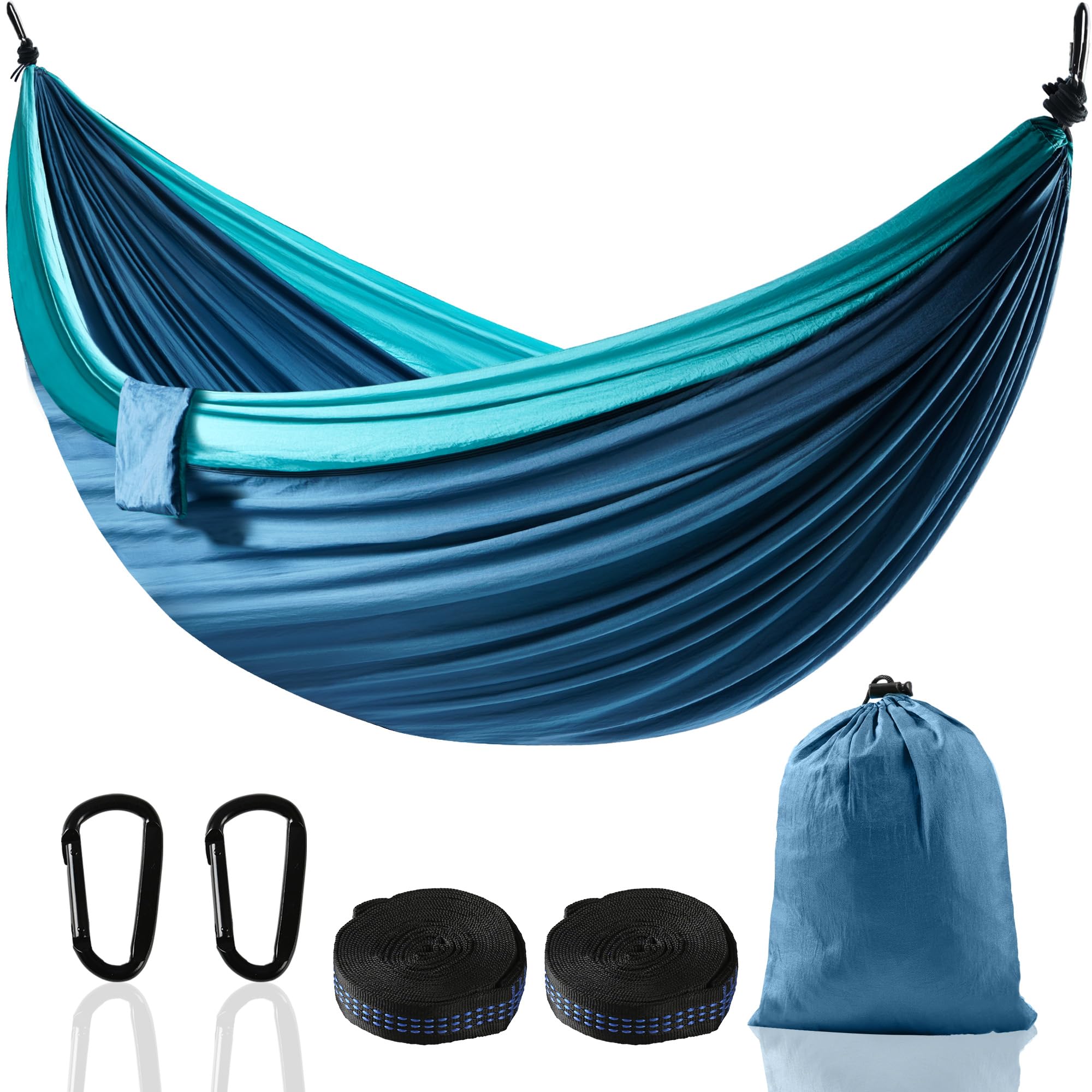 Hamaca Colgante XXL para 2 Personas 300 x 200 cm – Hamaca Jardin Exterior, Ultraligera y Portátil – con Capacidad de 300 kg – Ideal para Camping, Viajes, Balcón e Interior (Azul)