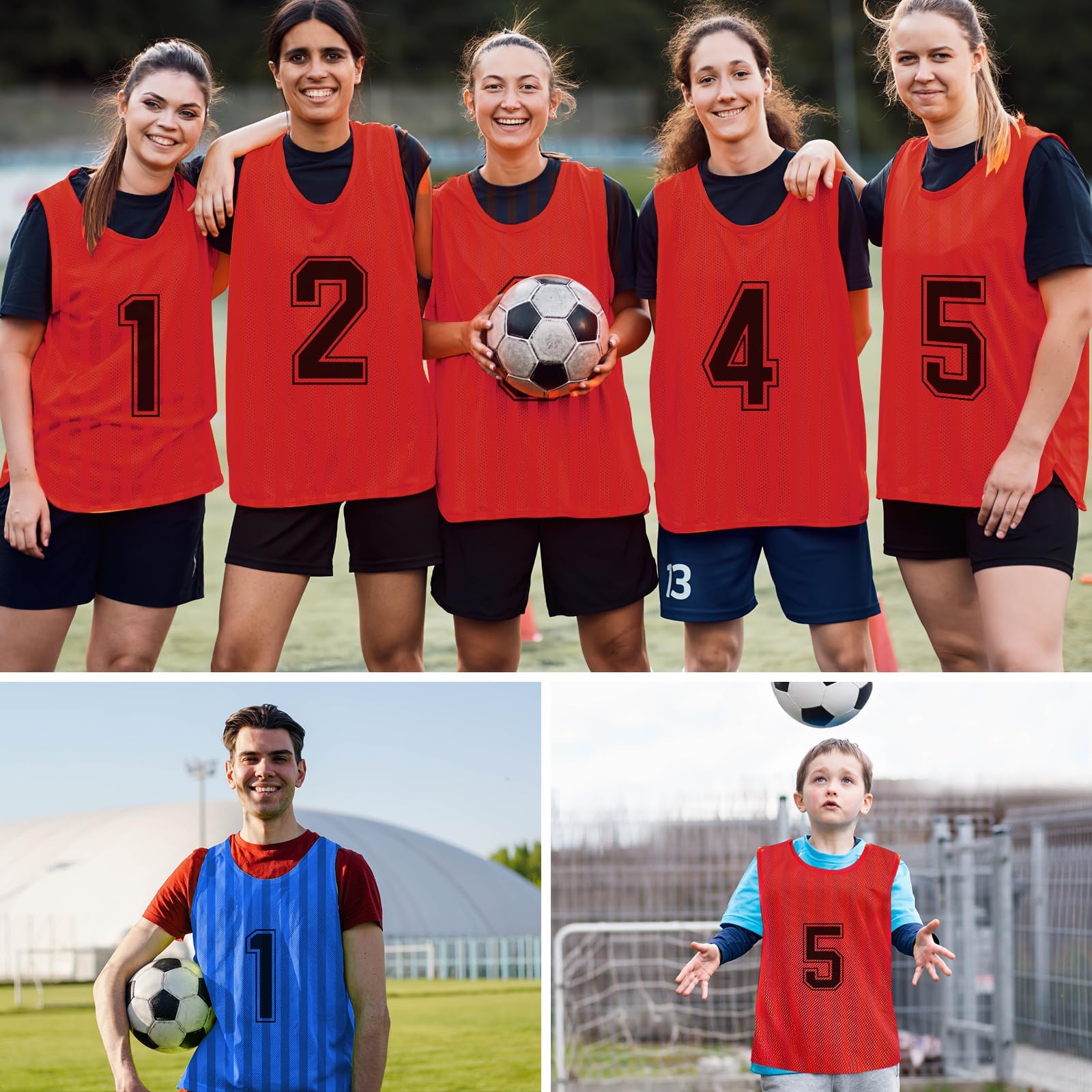 Lot de 24 dossards de football, de sport en maille pour enfants, gilet d'entraînement numéroté réversible pour football, basket-ball, volley-ball – Bleu et rouge, Bleu/rouge, S