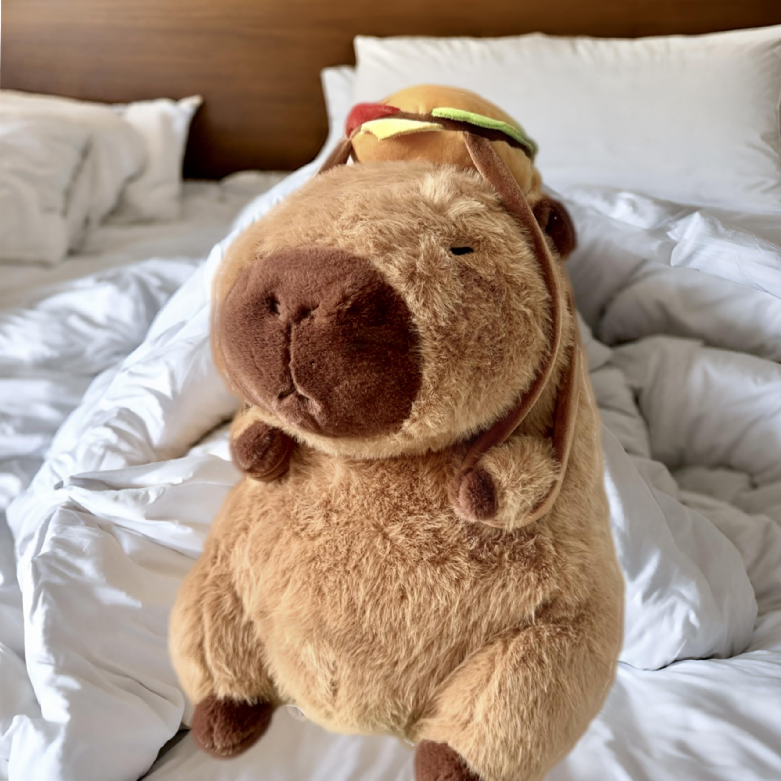 Tanha Capybara Plush Toy, Soft Cute Capybara Stuffed Animal - 45cm / 18inch with Hamburger Backpack, Brown - Burger, 45 cm - Image 2
