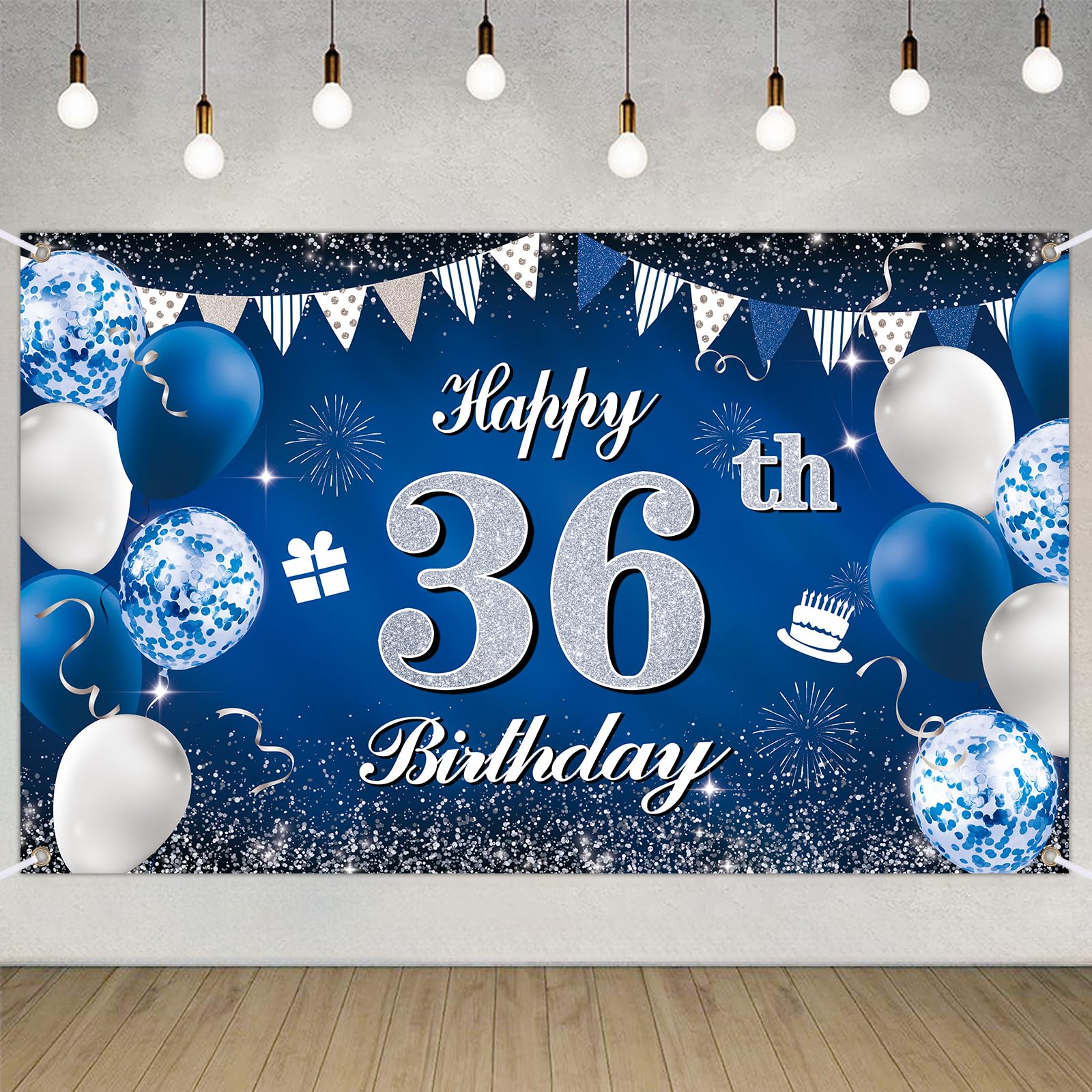 Happy 36th Birthday Decorations Blue Birthday Banner for Party Backdrop for Men Women Party Decoration Supplies