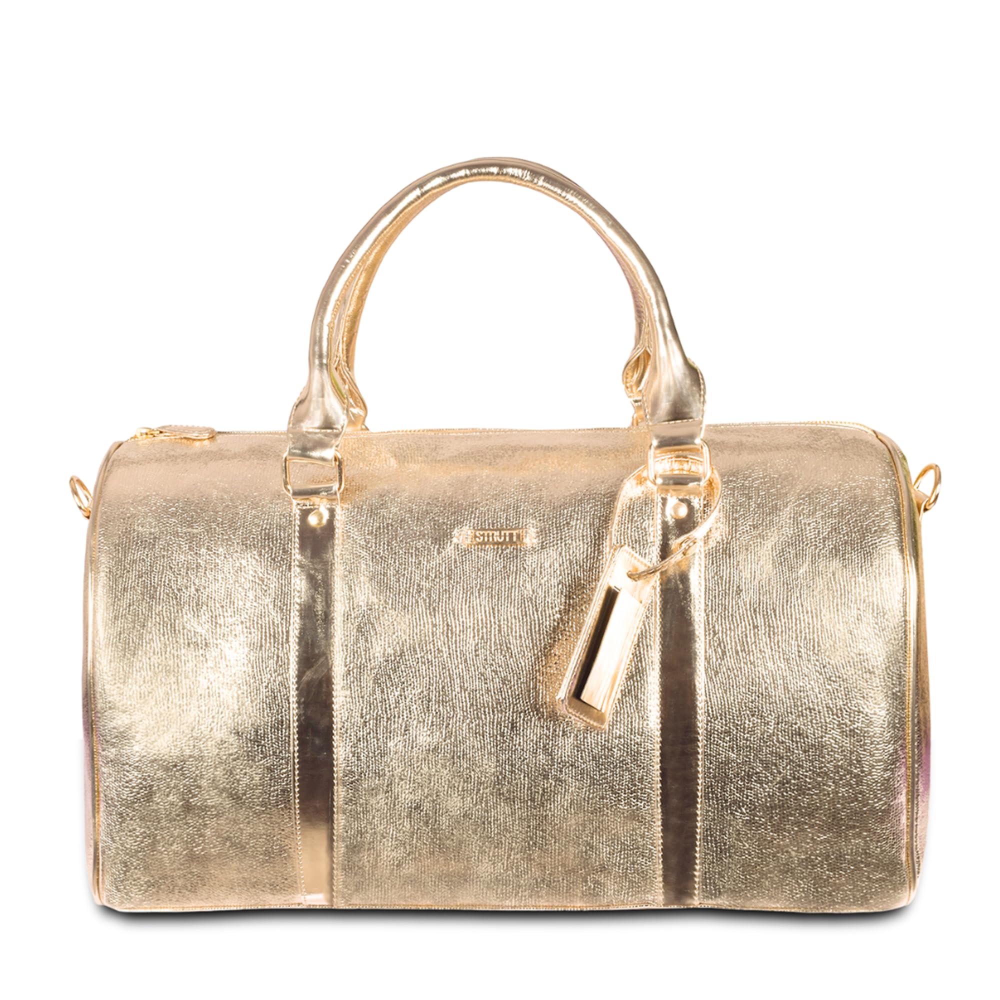 STRUTT Premium Glittery Golden Leatherette Stylish & Lightweight Travel Duffle Bag for Women, Duffel Bag for Travelling & Gym - Black & Red