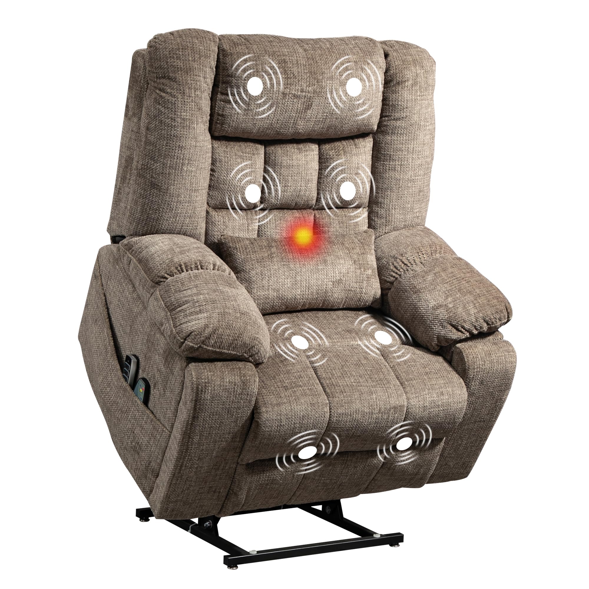( incomplete only 1 box ) Power Lift Recliner Chair for Elderly with Massage and Heat, 4 Motor Adjustable Headrest, Backrest, Lumbar and Footrest, Equipped with 2 Hidden Cup Holders, Taupe