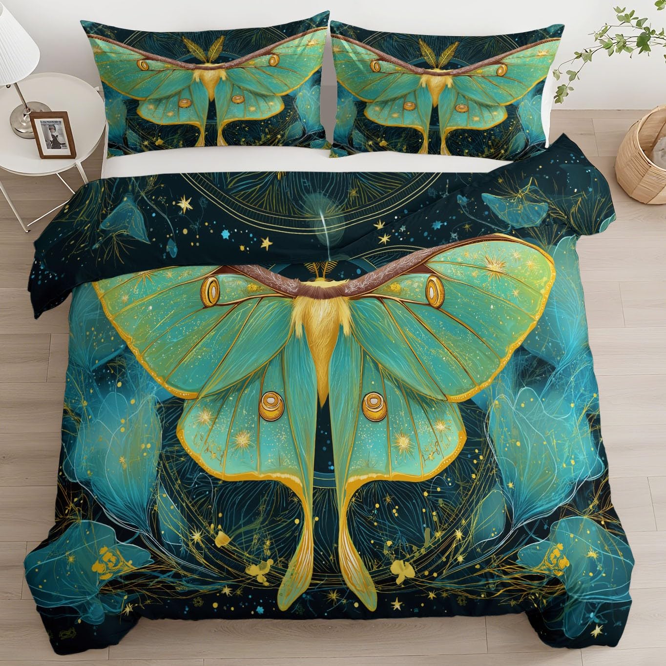 Housse de couette fermeture éclair avec taies d'oreiller en microfibre douce motif vert