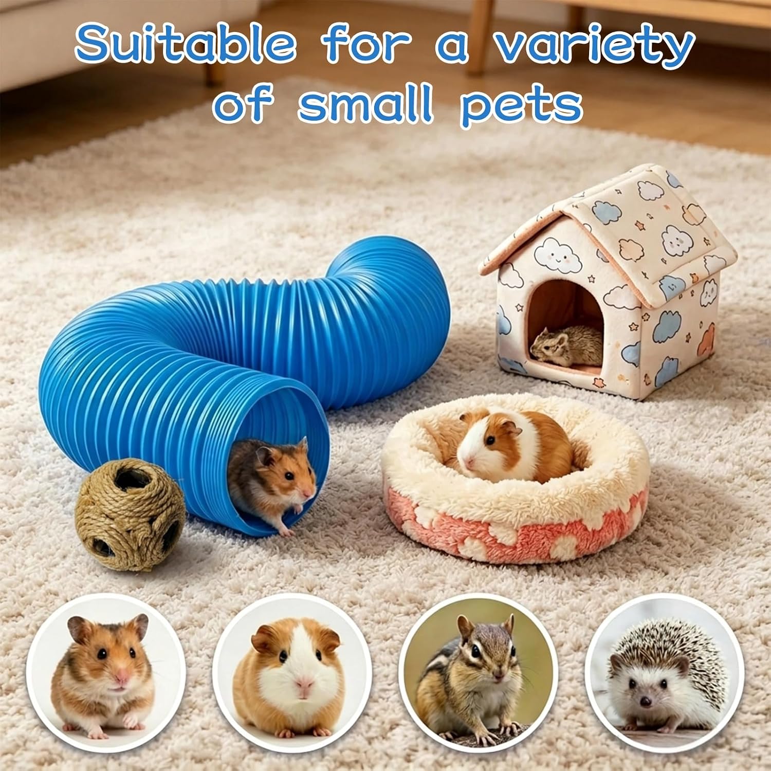 Ferret Toys with 1 Ball Included,Make a Sound Lightweight Collapsible Tunnel Tube Accessories for Ferrets, Guinea Pigs, Hamsters – Expandable Interactive Toys Supplies for Small Pets image 5