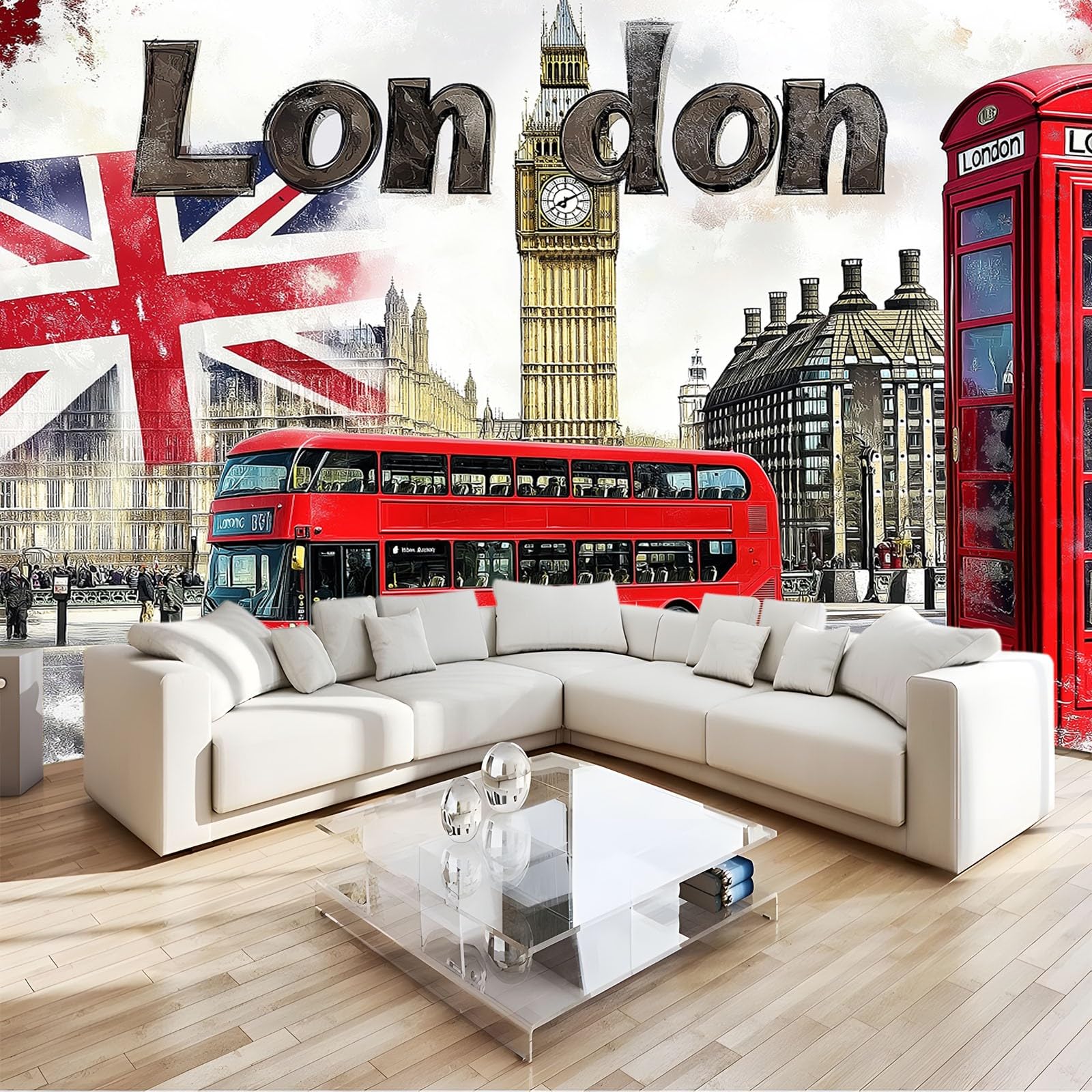 3D Effect Photo Wallpaper London Cityscape Mural Panoramic Wall Tapestry Large Photo Wallpaper Mural 350x256 cm Bedroom Eco-Friendly Wallpaper Decoration