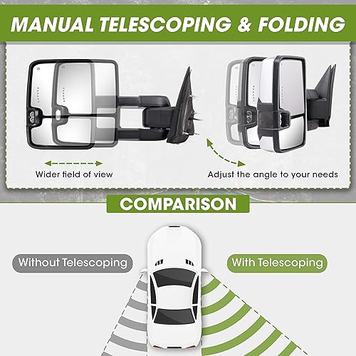Miniatura 8 de Switchback - Espejos de remolque para Chevy Silverado 2003-2007, espejos laterales GMC Sierra con señal de giro dinámica y luz de funcionamiento,