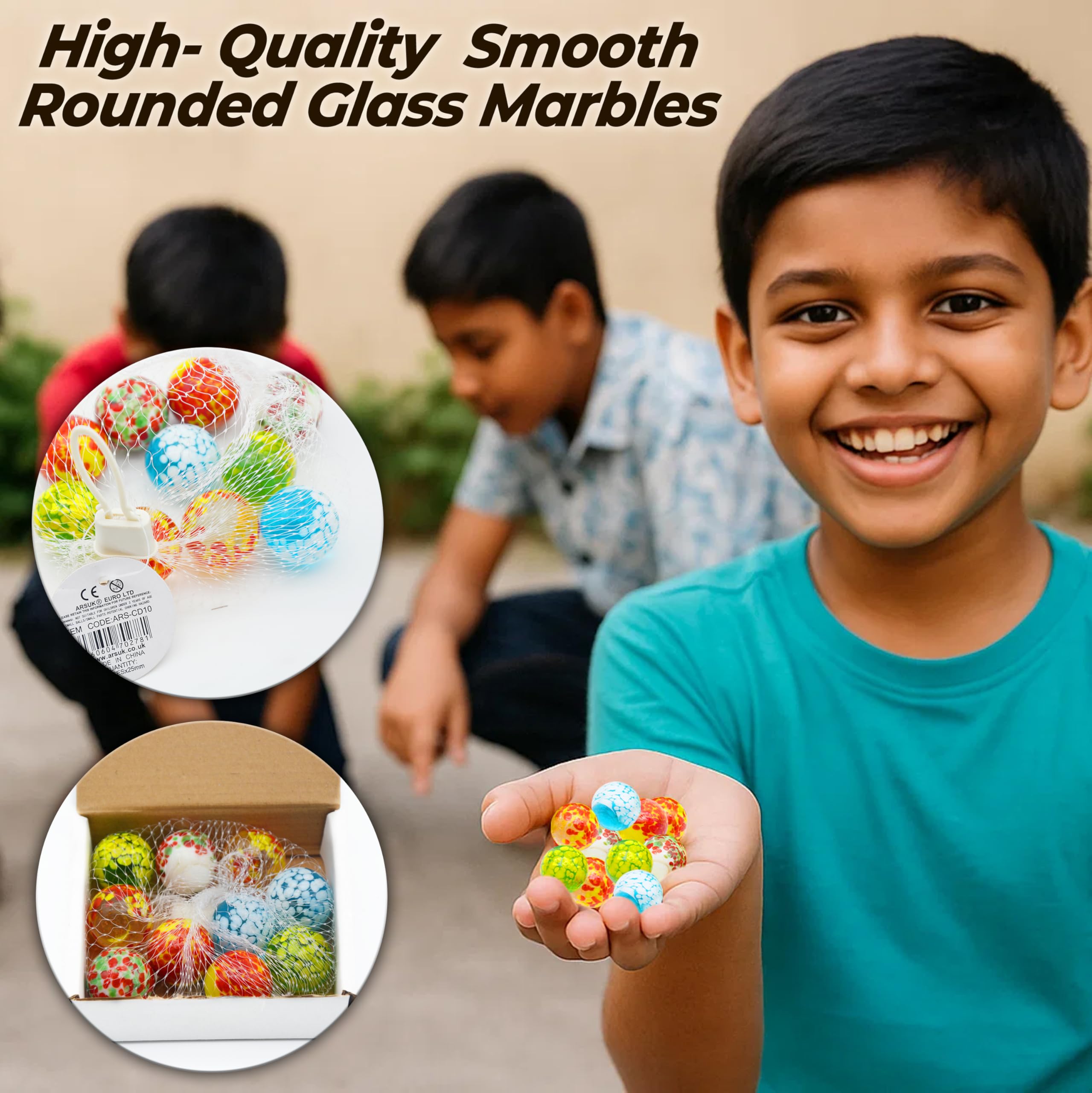 ARSUK Marmi a Pois in Vetro – 10 Biglie 25 mm Fatte a Mano, Set Colorato da Collezione per Bambini, Marble Run, Piste Biglie, Gioco Educativo, Decorazioni Casa, Giardino, Acquari, Regalo Creativo 250g