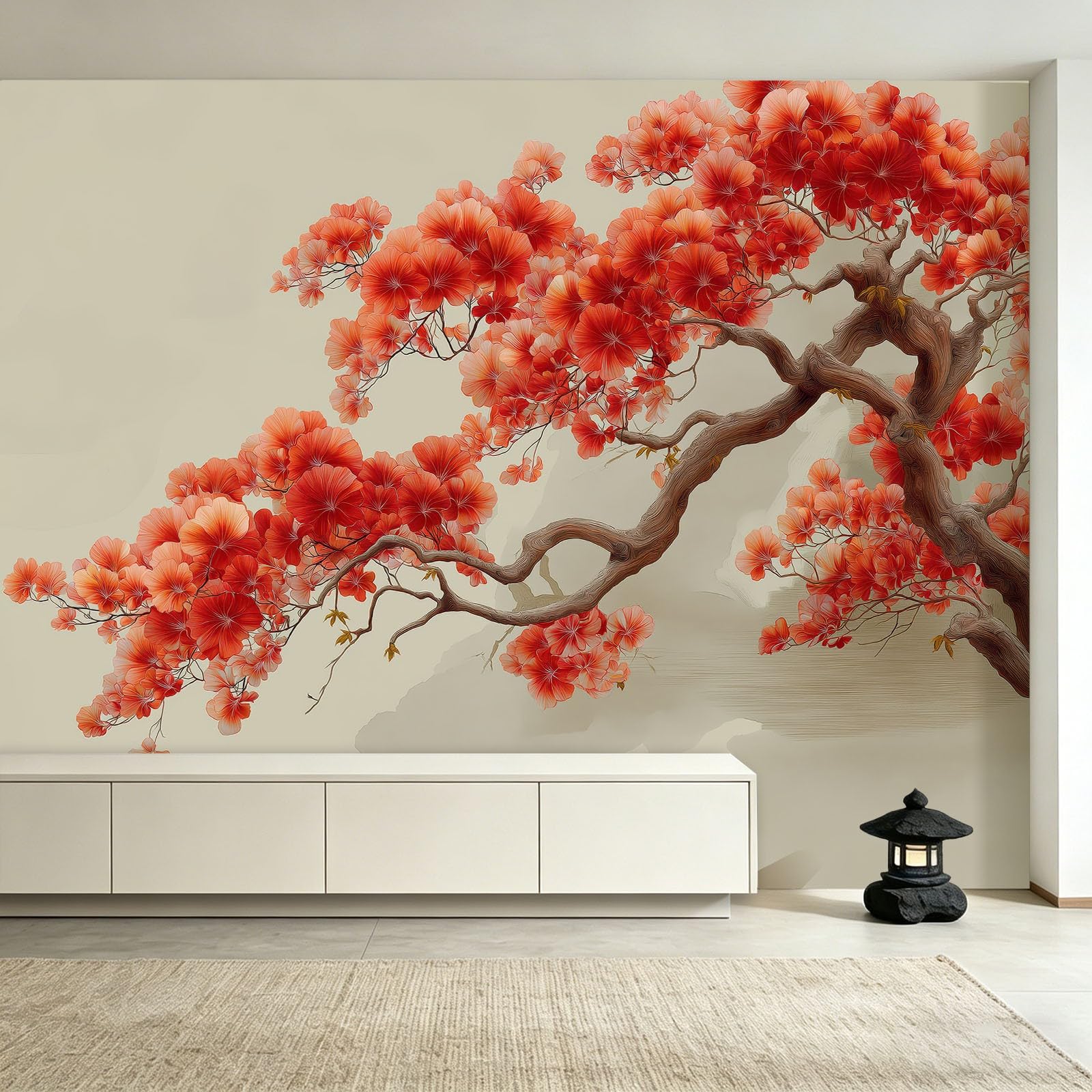 Générique Tapeta z włókniny akwarelowe kwiaty 200 x 140 cm, tapeta panoramiczna sosna jezioro, łatwa do zainstalowania dekoracja ścienna do salonu, sypialni, kuchni
