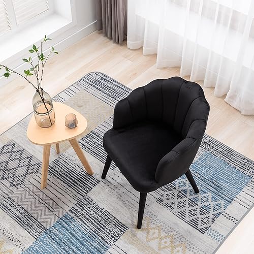 Miniatura 8 de Juego de 2 sillas de comedor de terciopelo modernas con respaldo de pétalos y patas de madera, cómodas sillas laterales tapizadas para comedor,