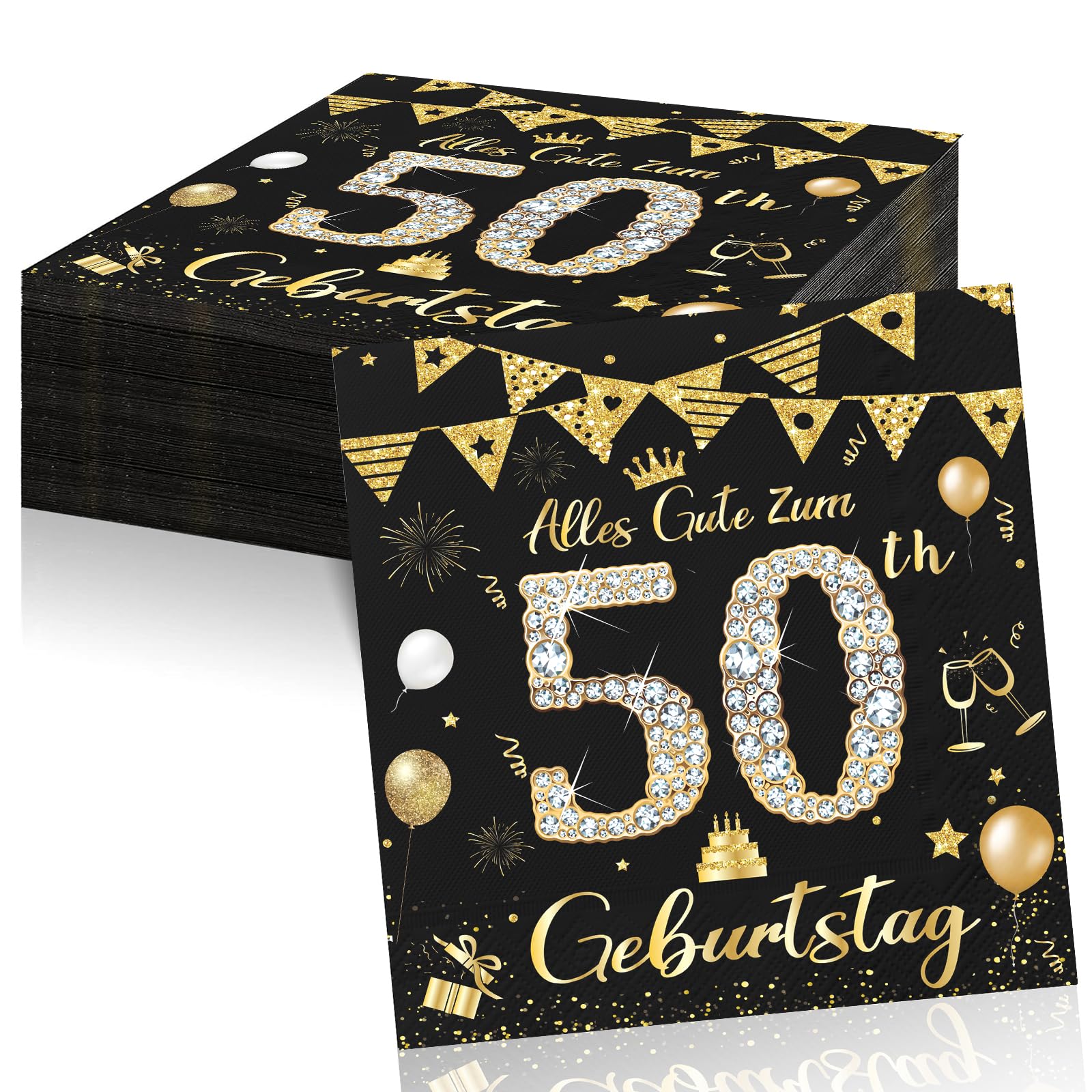 Geburtstagsdeko Servietten,Schwarz Gold Papier Party Servietten Tischdeko
