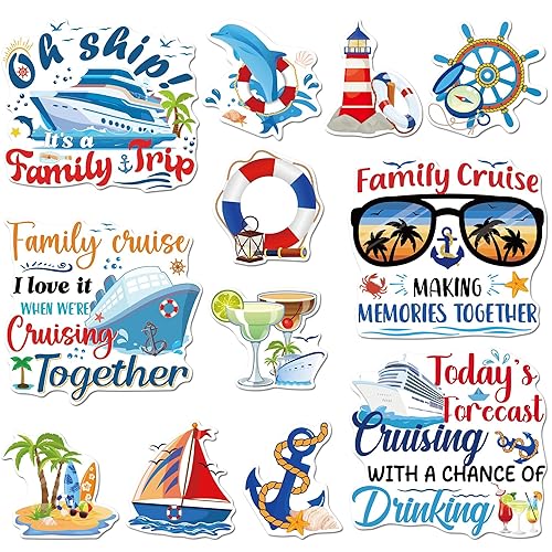 Cruise Door Decorations Magnetic, 12 Pcs Family Tropical Nautical Vacation