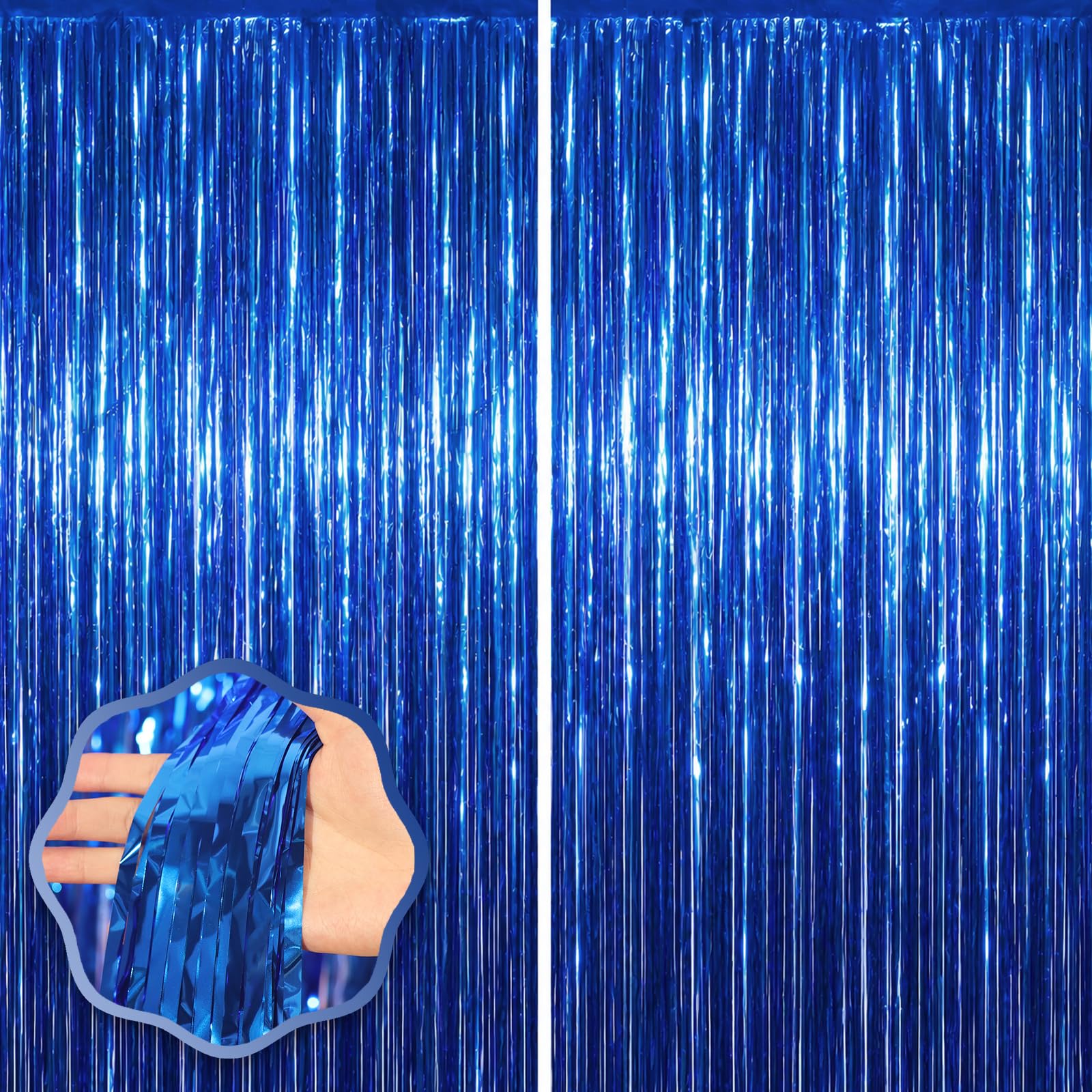 Voircoloria 2 Pack Blue Foil Fringe Backdrop Curtains, 3.3x8.2 Feet
