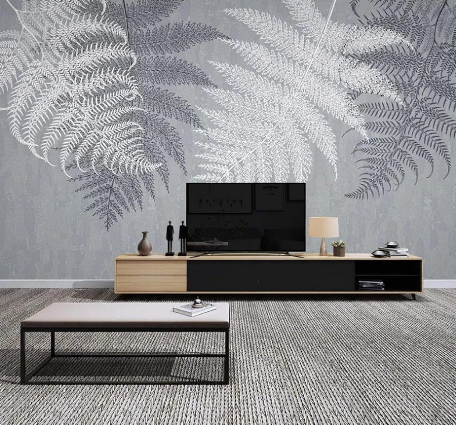 Minimalist Hand Drawn Grey Abstract Leaves 3D Wallpaper Easy Install Feature Office Living Room Sofa Bedroom TV Background Wall Decoration-300cm×210cm