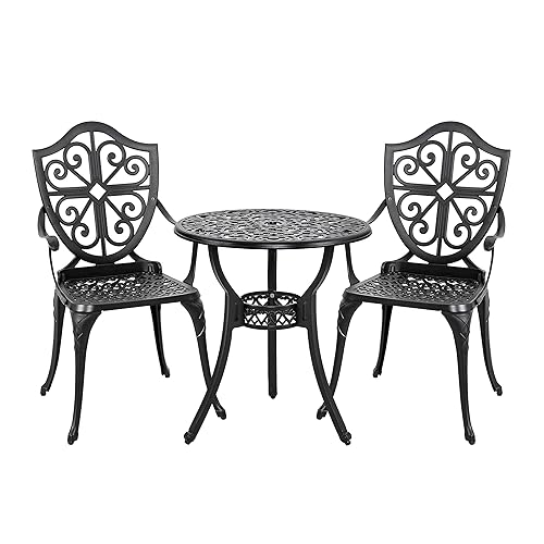 NUU GARDEN 3-Piece Outdoor Bistro Set, Round 24 Inch Cast