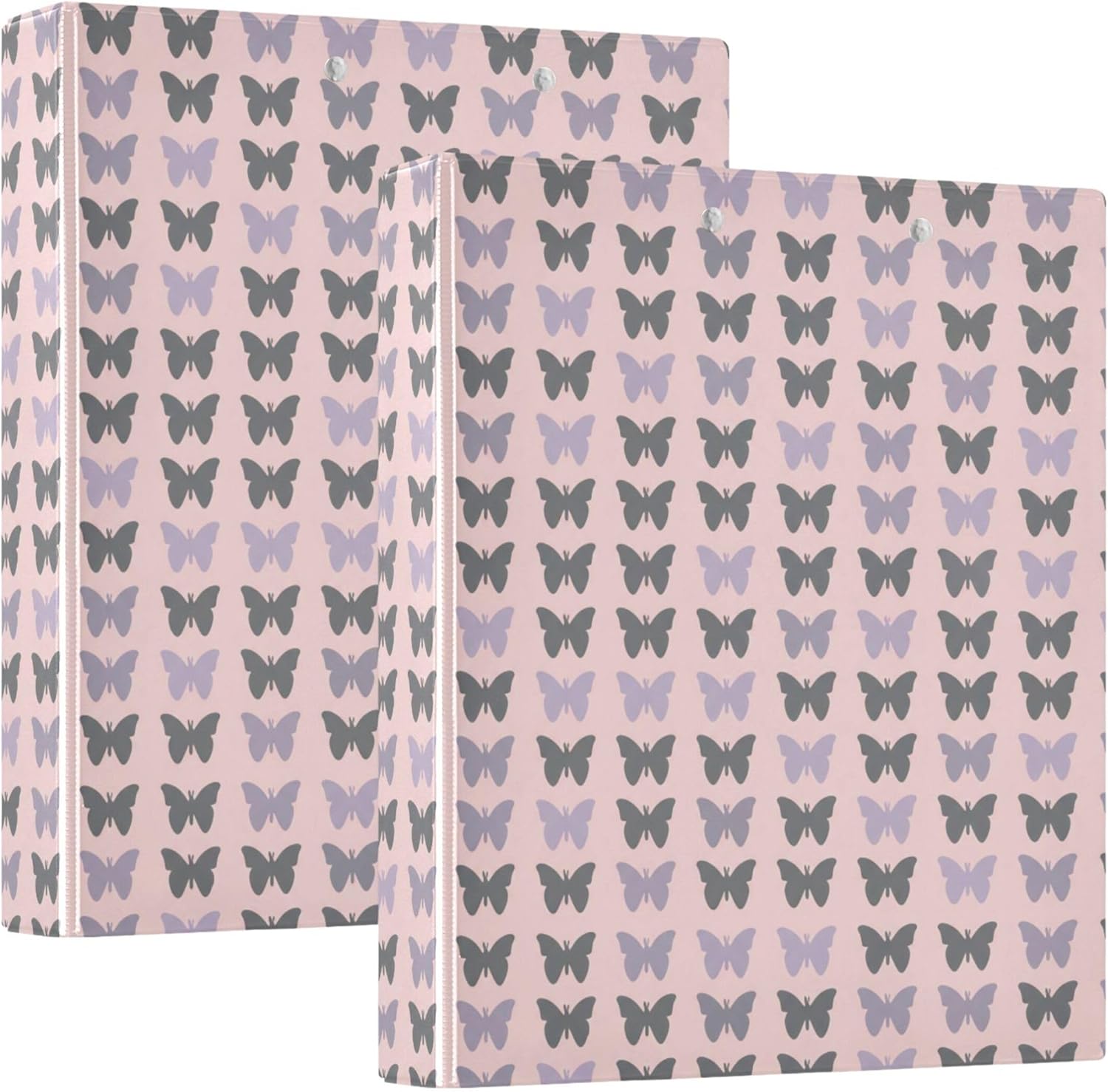 Colorful Butterfly 3 Ring Binders, 1.5” Round Ring Binders with Clipboard - Letter Size, 3 Interior PVC Clear Pockets & Anti-Slip Clip for Office School Supplies, 2PCS