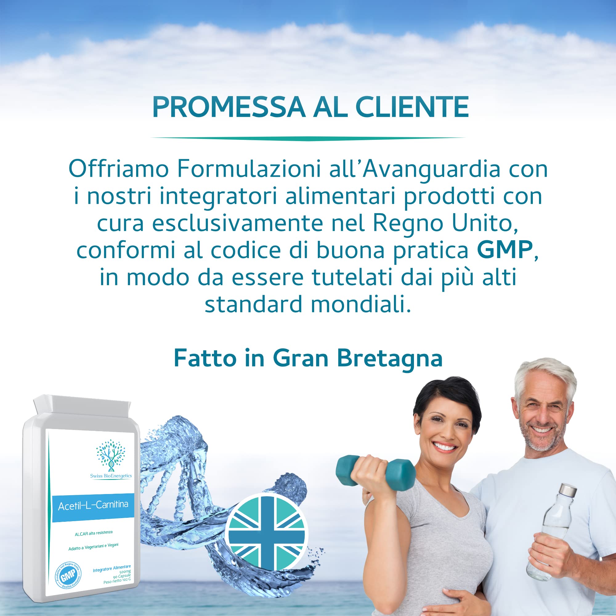 Acetil-L-Carnitina 500mg – ALCAR ad alta potenza senza D-carnitina – Supporto energia, funzione cognitiva e resistenza muscolare – Prodotto nel Regno Unito, vegano, 90 capsule
