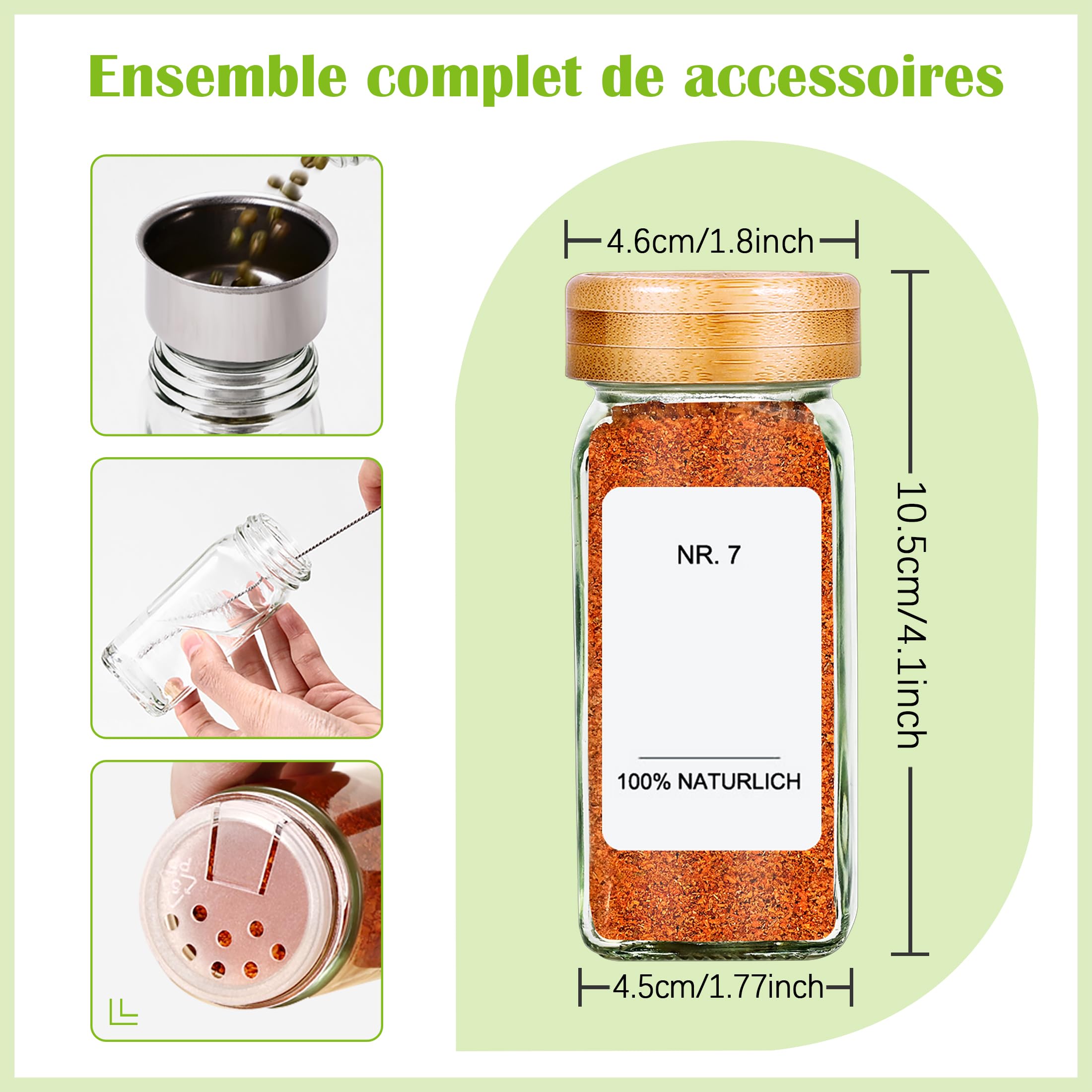 SAEIV Set de 35 Pots à Épices Carrés en Verre et Bois