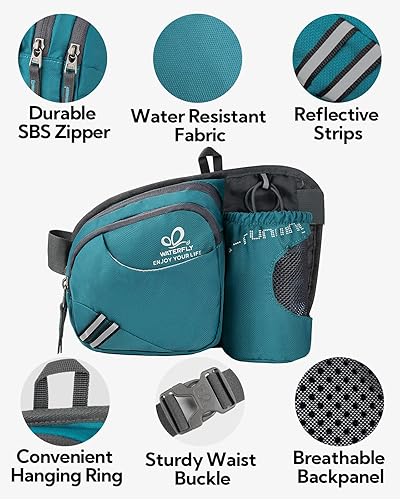 Miniatura 80 de Waterfly - Cangurera de senderismo con soporte para botella de agua para hombres y mujeres, para correr y pasear al perro, para iPhone 8 Plus, Verde