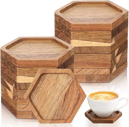 Zhehao 16 posavasos de madera de acacia a granel de 4 pulgadas, apilables, reutilizables, para protección de mesa de café, té, Navidad, vacaciones,