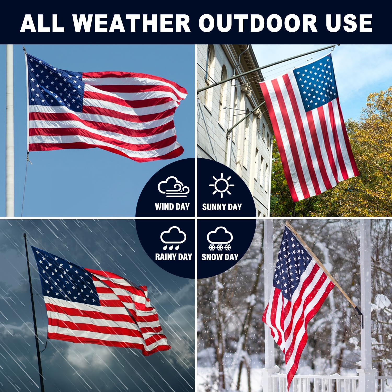 American Flag 3x5 ft Everstrong Series Ultra Durable Tear-Resistant, Heavy Duty Tough High Wind Polyester Canvas with Embroidered Stars for All Weather Outside Use