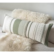 Cethom Boho Lumbar Pillow Covers 14x36 Inch Long, Green Textured Decorative Couch Pillow Cases for Farmhouse Home Decor, Accent Cushion Cover for Sofa, Bed, Living Room, Bedroom, Pack of 1