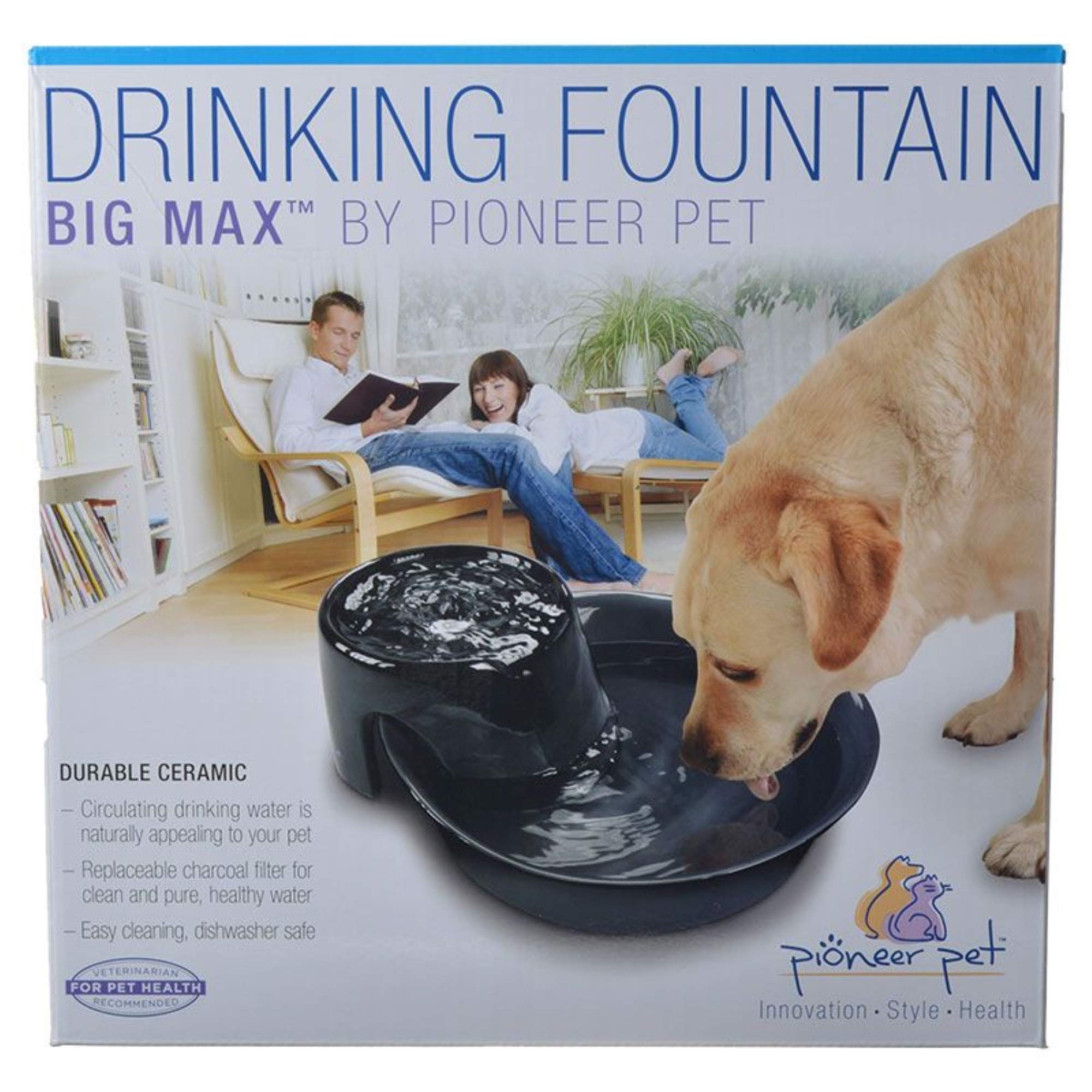 Pioneer Ceramic Drinking Fountain Big Max, 128 oz,Black