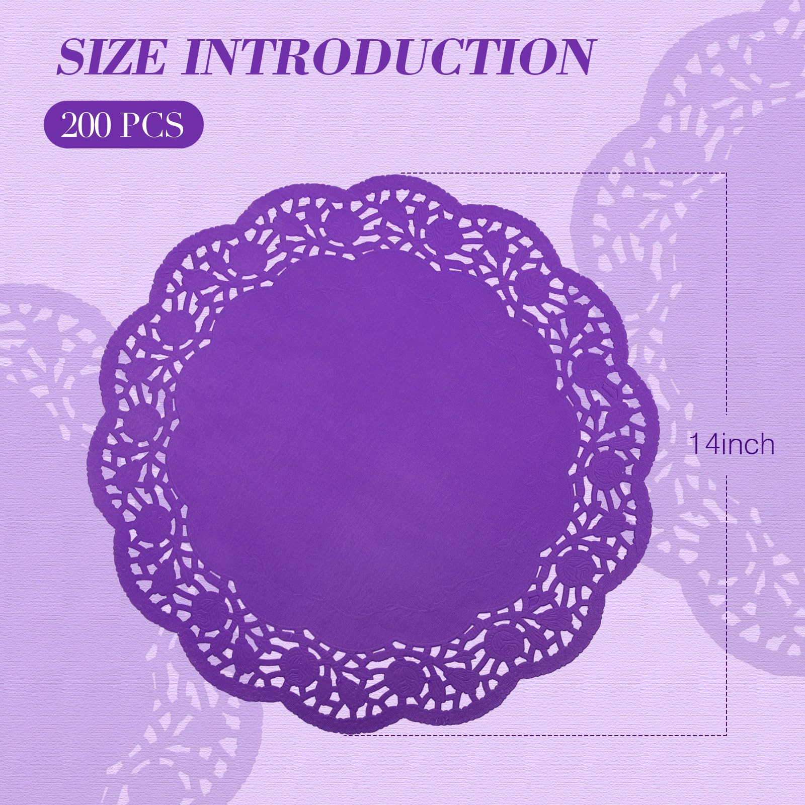 Yexiya 200 unidades de blondas de papel de encaje desechables de papel de aluminio de encaje, manteles individuales para pasteles, manualidades, decoración de bodas (morado, redondo)